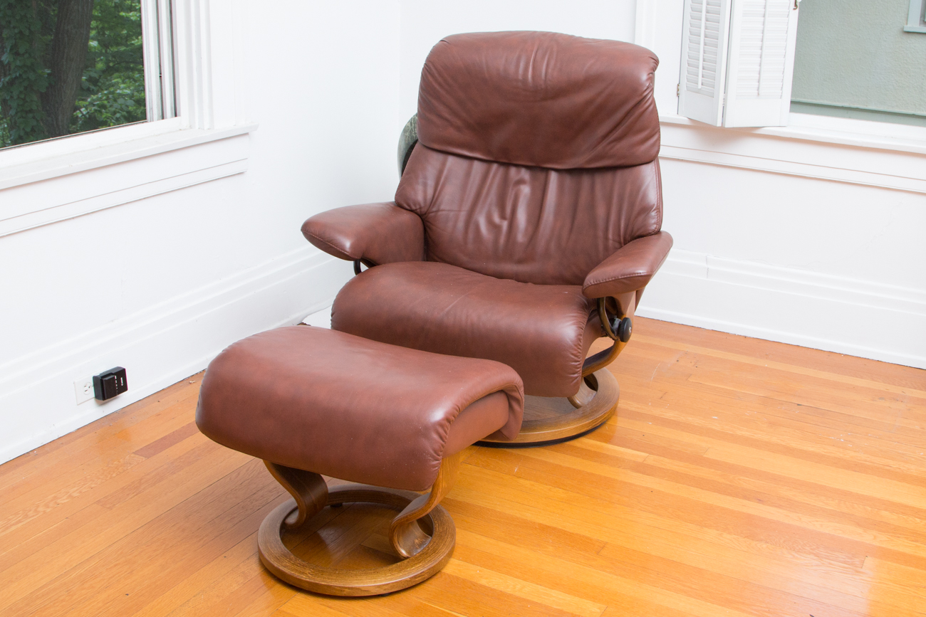 Bova Modern Brown Leather Armchair And Footstool