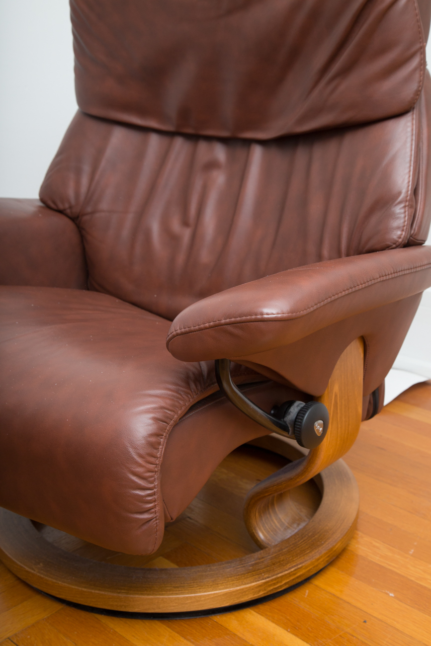 Bova Modern Brown Leather Armchair And Footstool