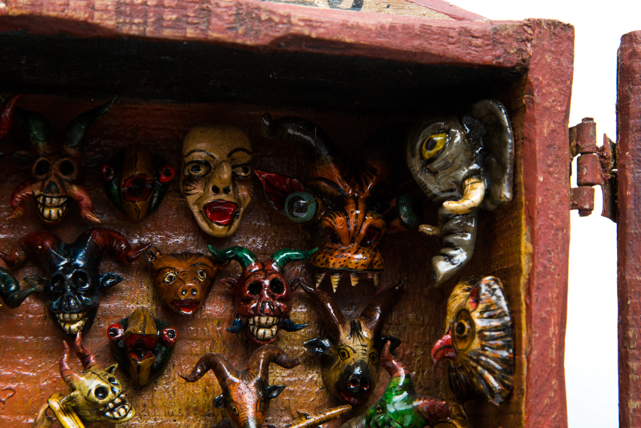 Claudio Jimenez Quispe Handmade "Mask Makers Shop" Peruvian Retablo Sculpture