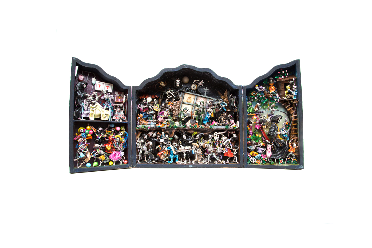 Claudio Jimenez Quispe Handmade "Dios de los Muertos - Scenes From The Cemetary" Peruvian Retablo Sculpture