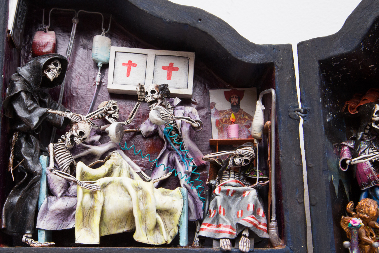 Claudio Jimenez Quispe Handmade "Dios de los Muertos - Scenes From The Cemetary" Peruvian Retablo Sculpture