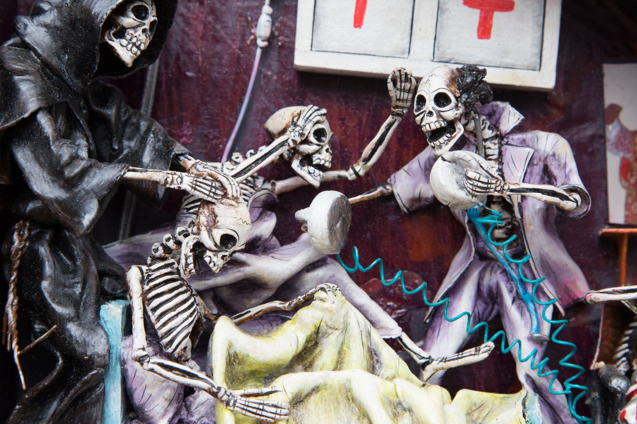 Claudio Jimenez Quispe Handmade "Dios de los Muertos - Scenes From The Cemetary" Peruvian Retablo Sculpture