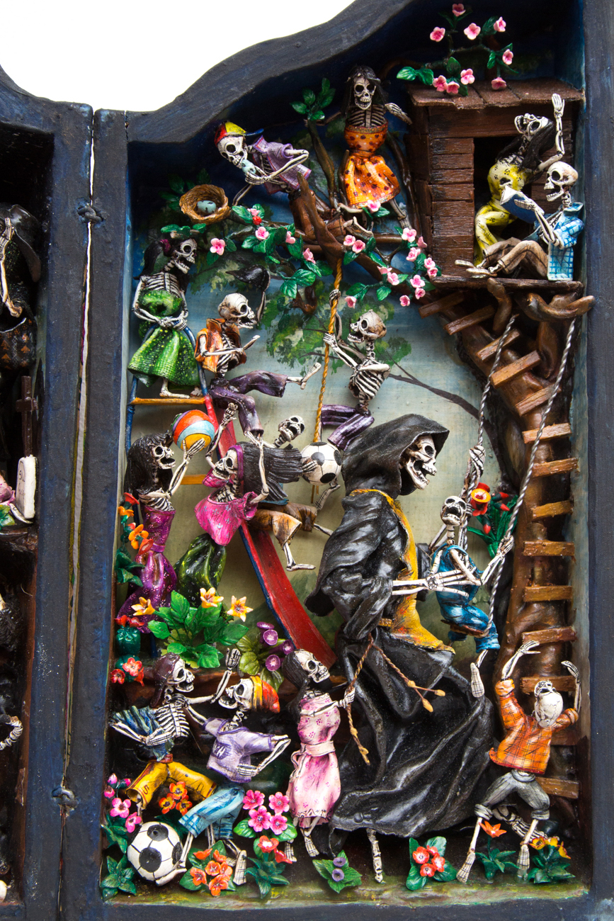 Claudio Jimenez Quispe Handmade "Dios de los Muertos - Scenes From The Cemetary" Peruvian Retablo Sculpture