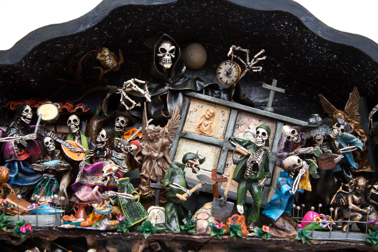 Claudio Jimenez Quispe Handmade "Dios de los Muertos - Scenes From The Cemetary" Peruvian Retablo Sculpture