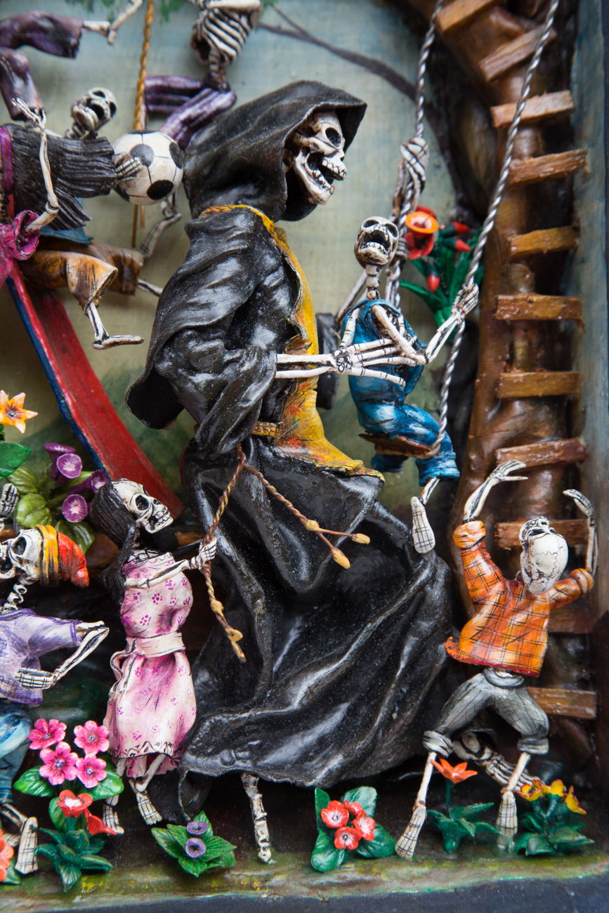 Claudio Jimenez Quispe Handmade "Dios de los Muertos - Scenes From The Cemetary" Peruvian Retablo Sculpture