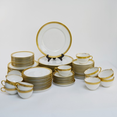 Ten Place Settings of Limoges Gold and White China