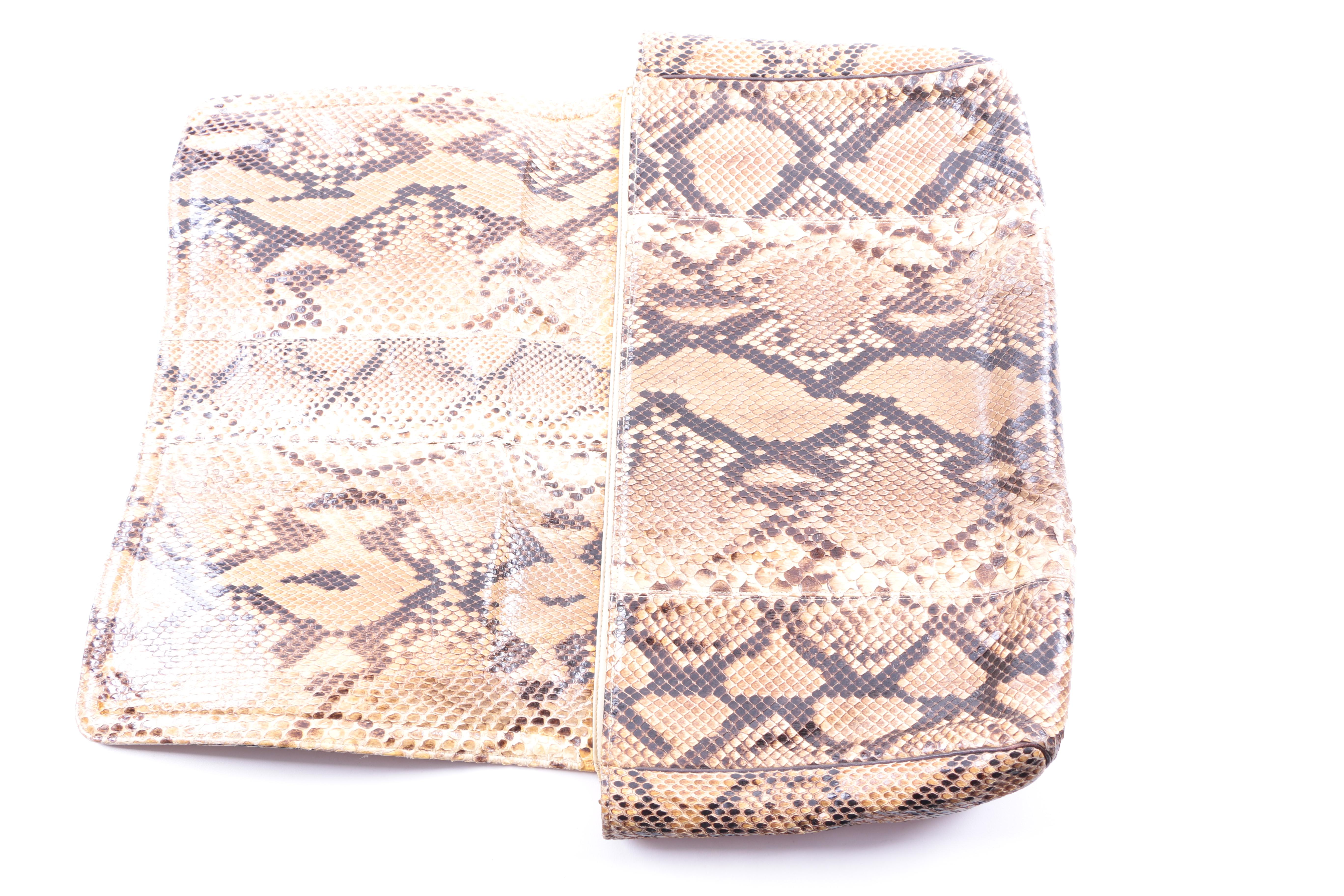 Embossed Brown Leather Frame Bag and Snakeskin Clutch
