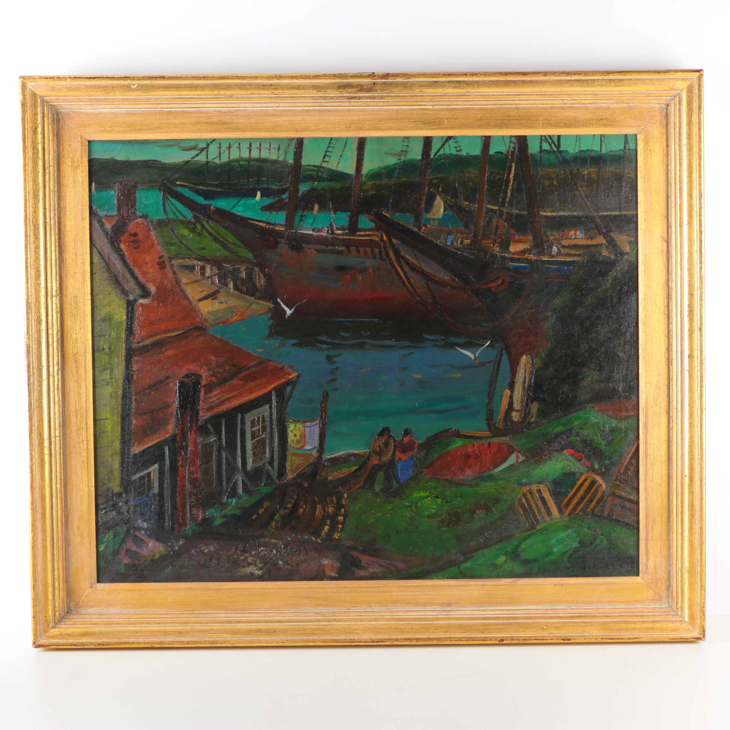 John Ellsworth Weis Oil Painting on Canvas "Lobster Fishing"