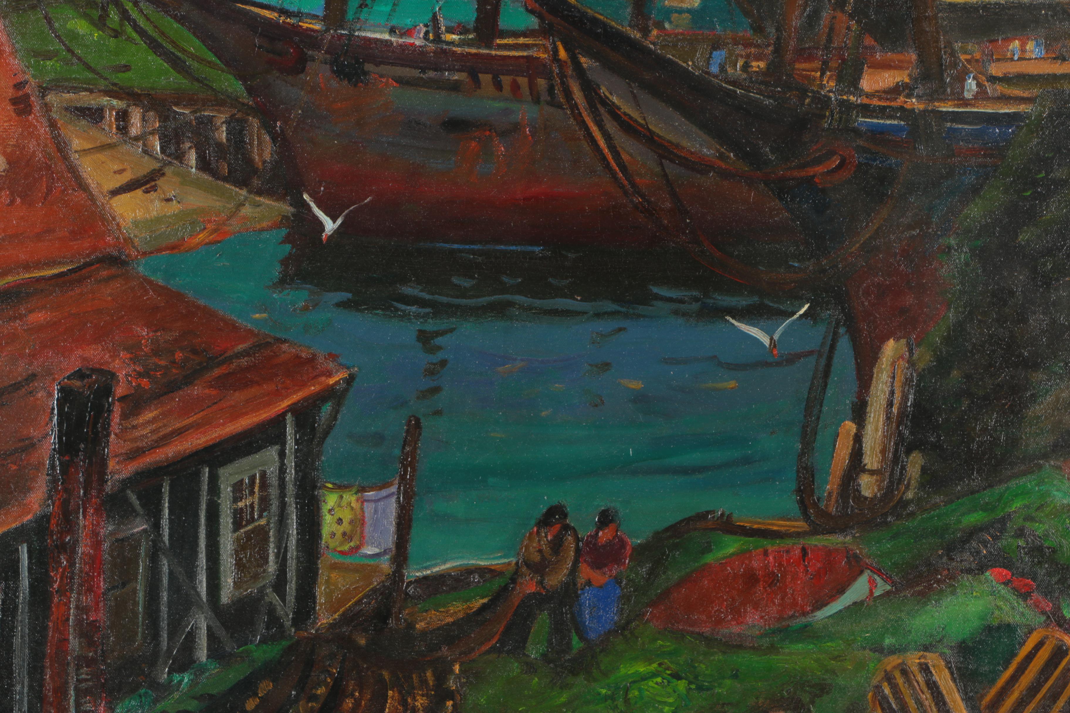 John Ellsworth Weis Oil Painting on Canvas "Lobster Fishing"