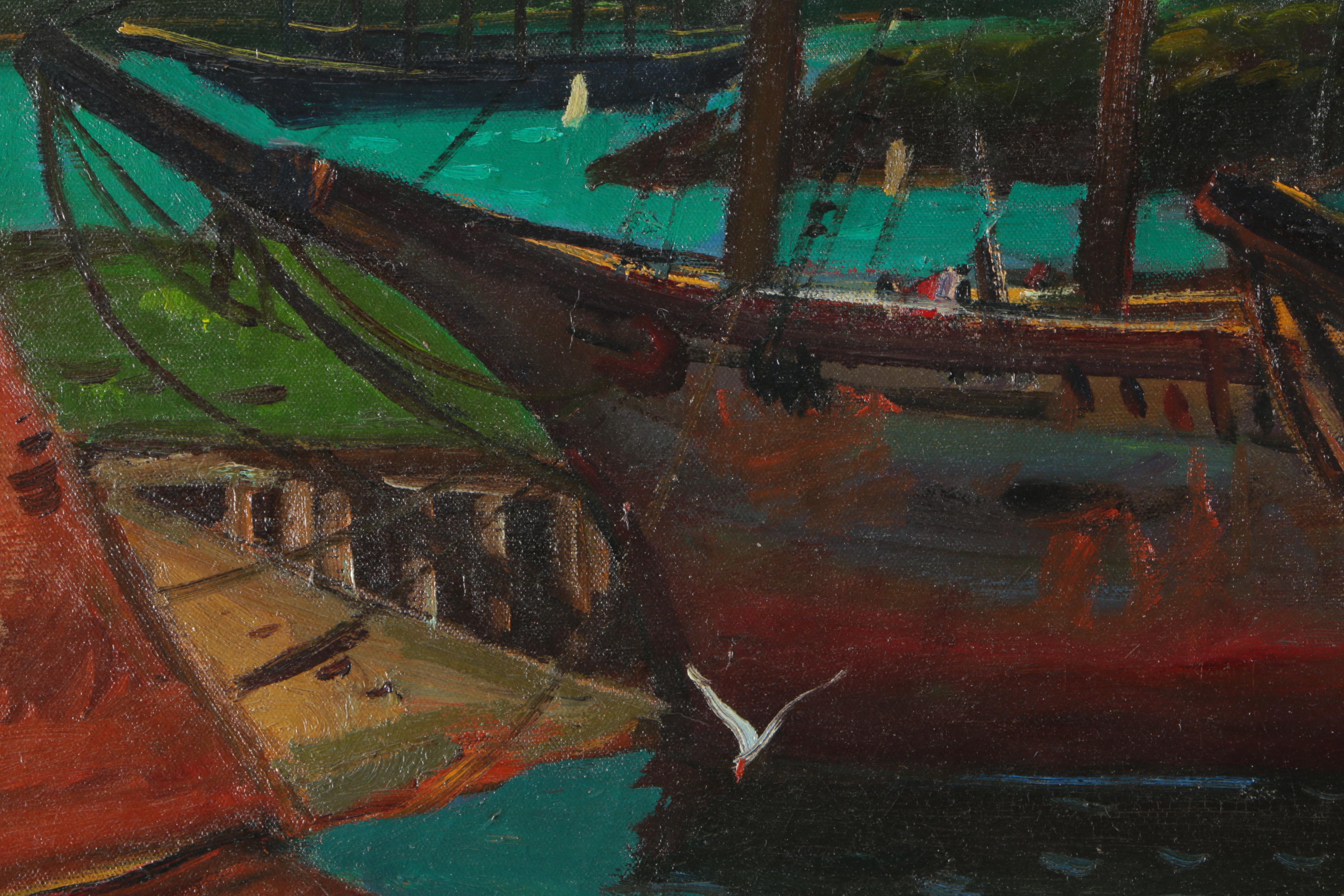 John Ellsworth Weis Oil Painting on Canvas "Lobster Fishing"