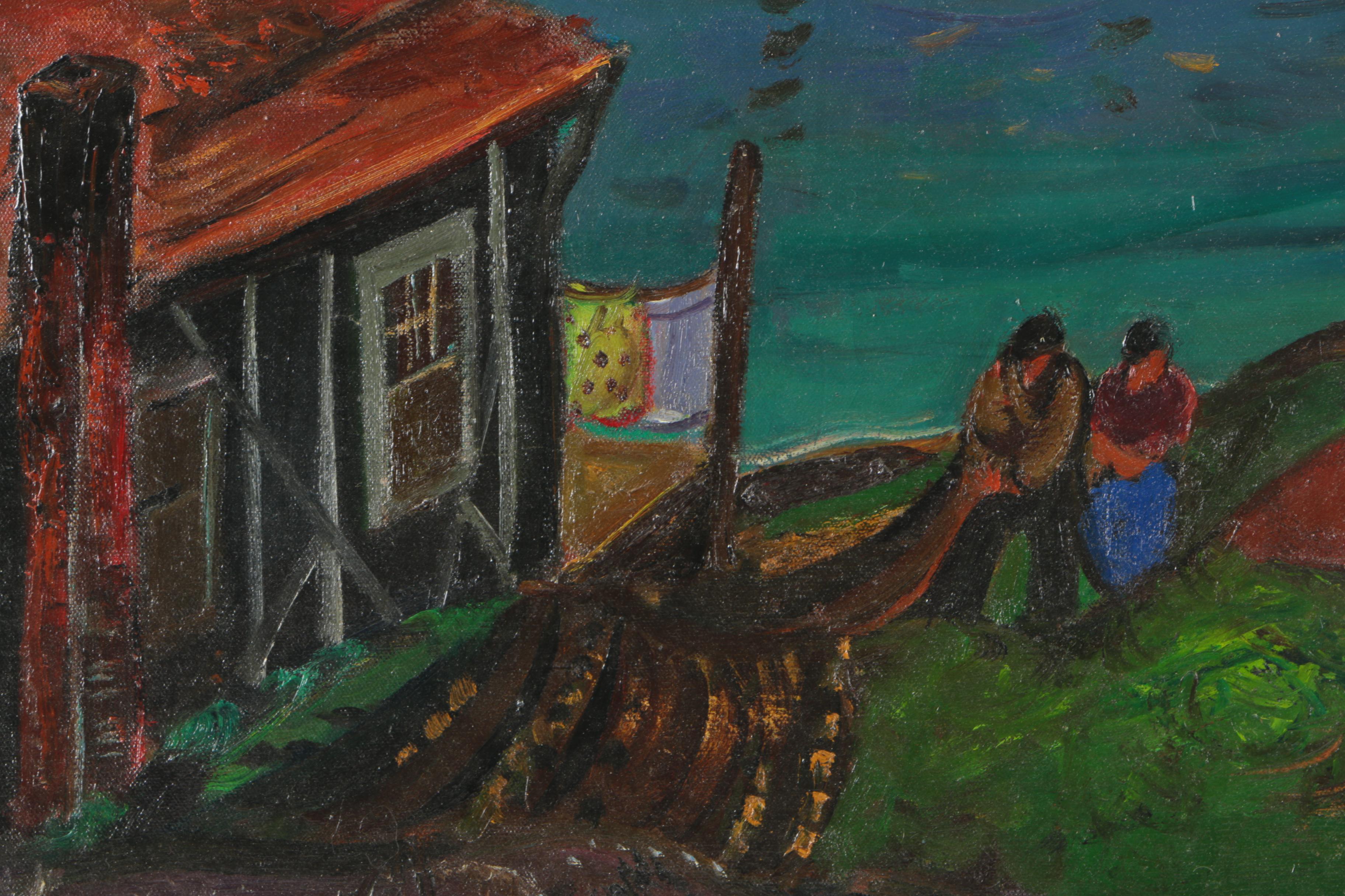 John Ellsworth Weis Oil Painting on Canvas "Lobster Fishing"