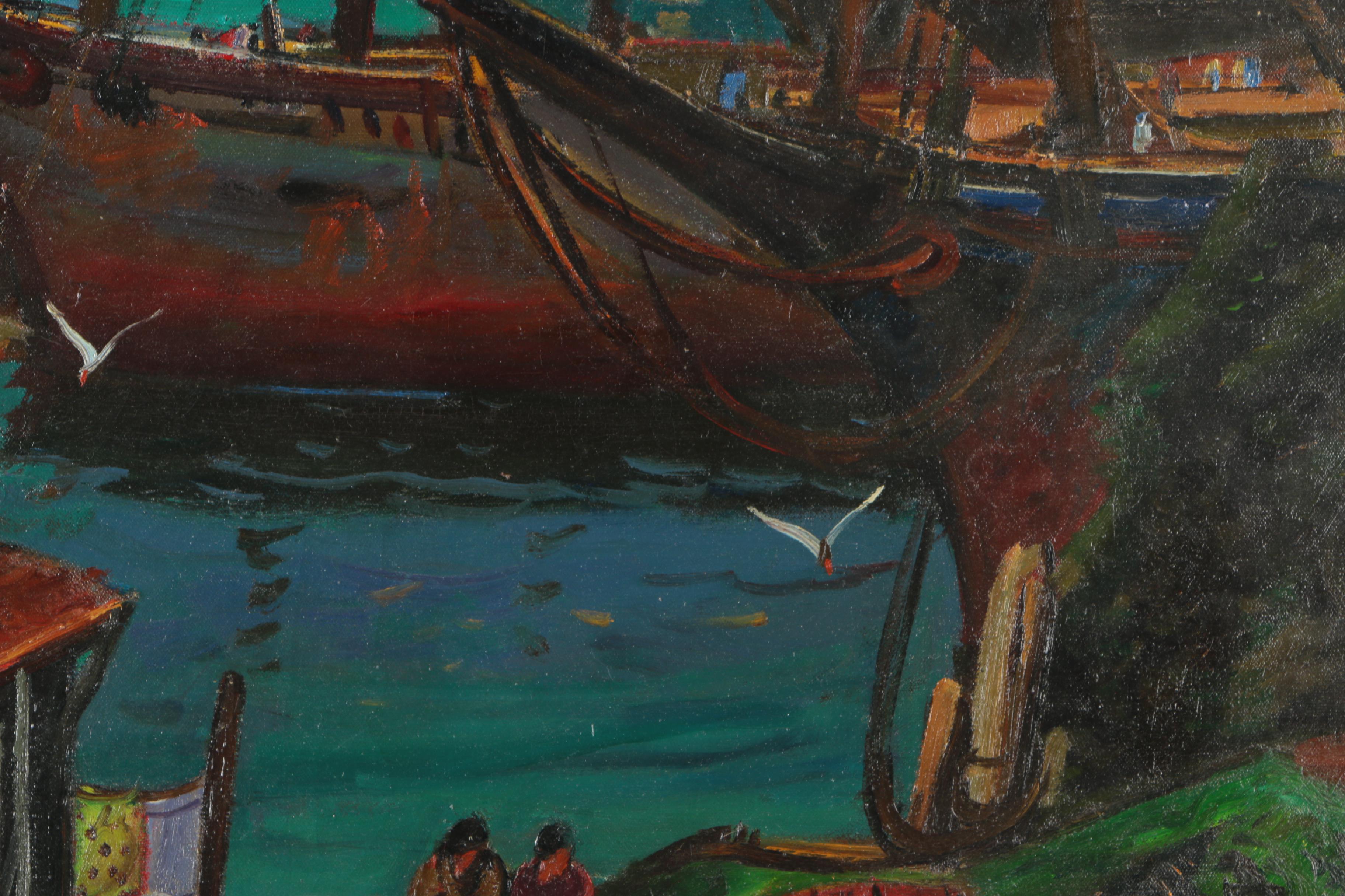 John Ellsworth Weis Oil Painting on Canvas "Lobster Fishing"