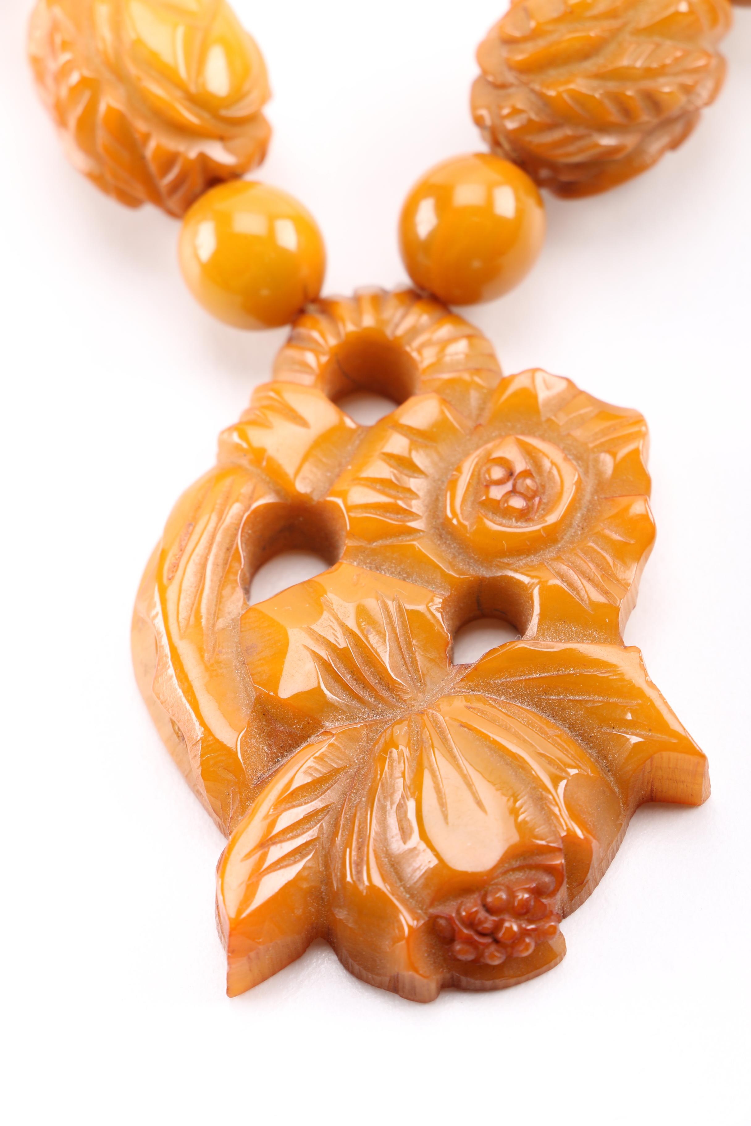 Bakelite Beaded and Carved Necklace