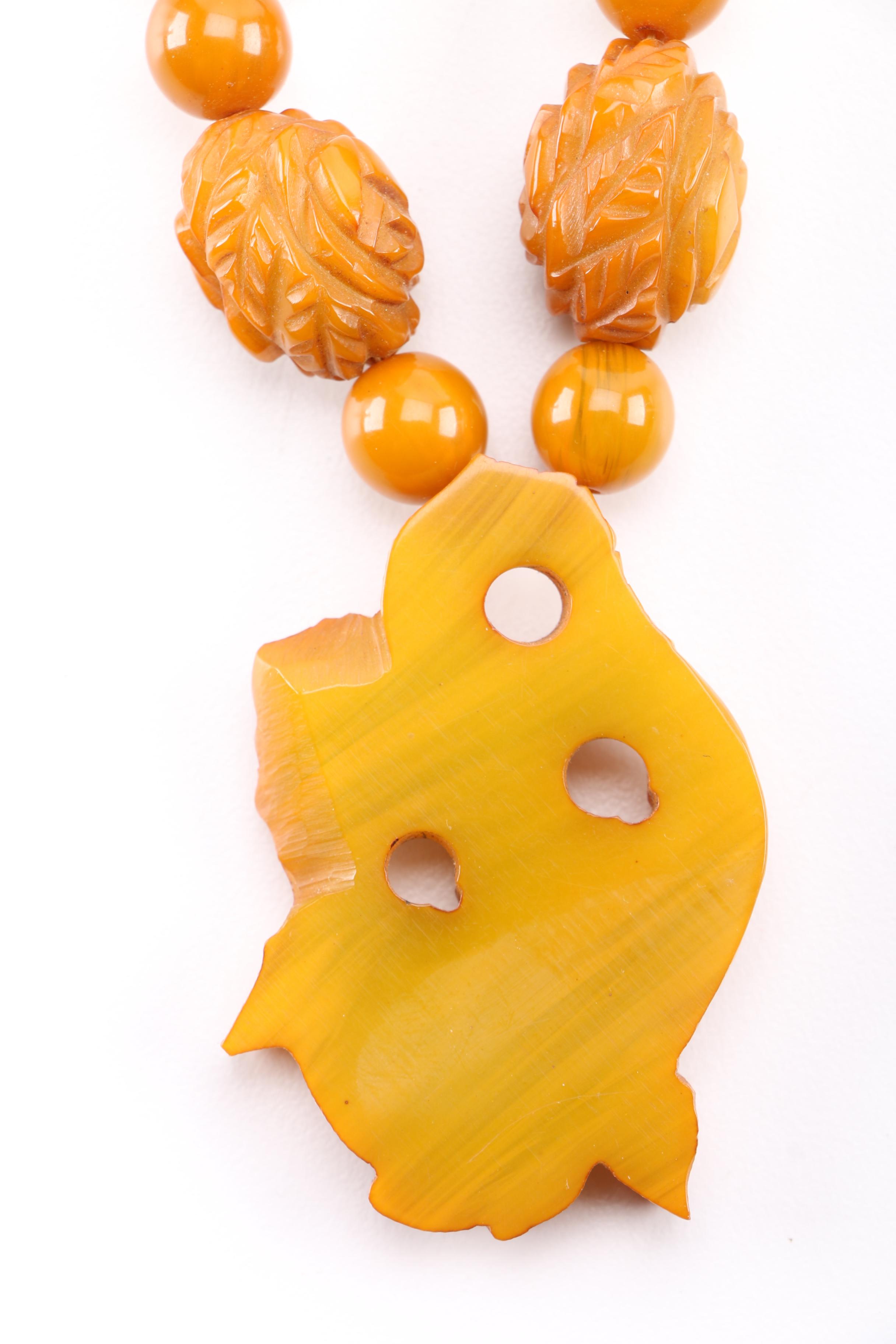 Bakelite Beaded and Carved Necklace