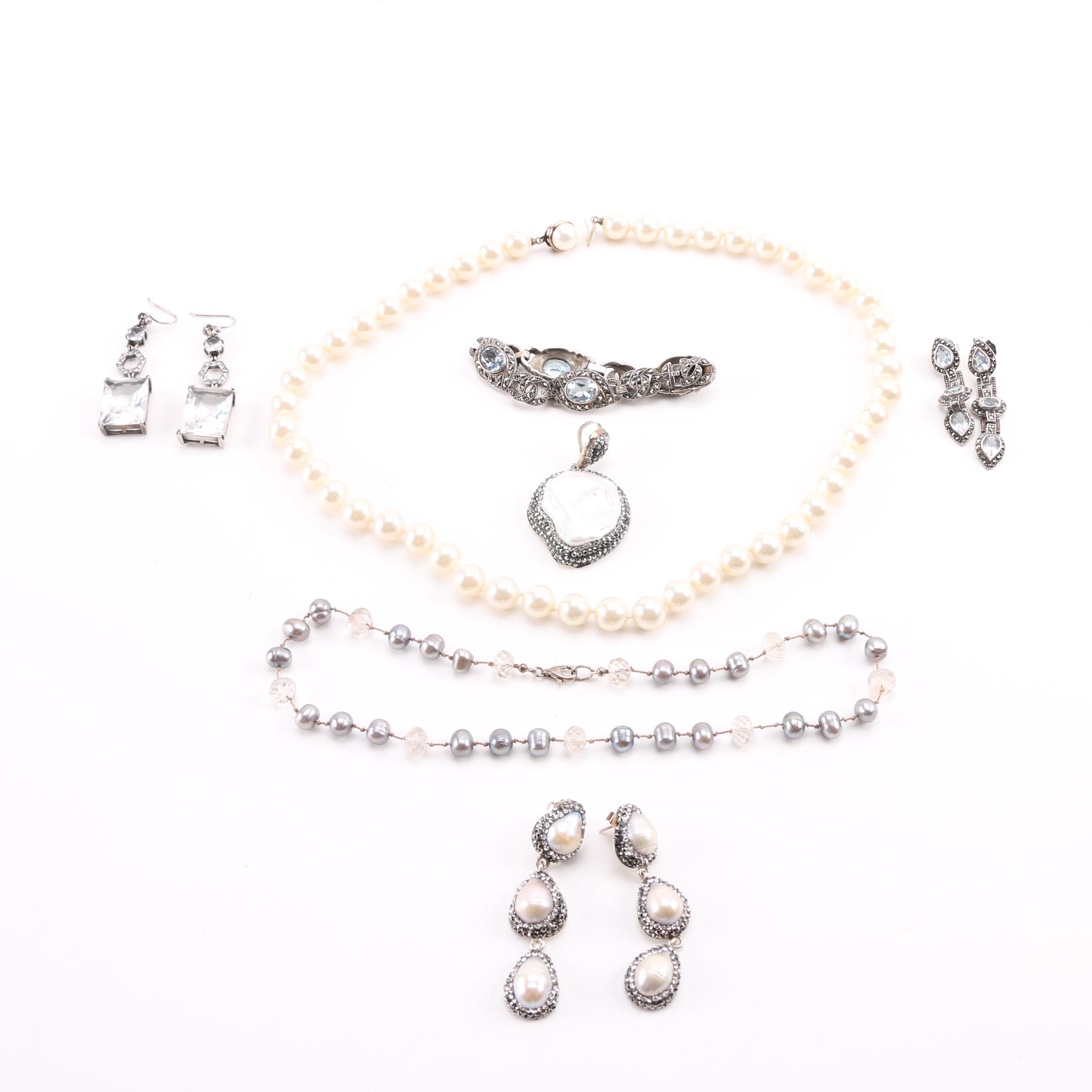 Sterling Silver Jewelry with Marcasite and Topaz Accents