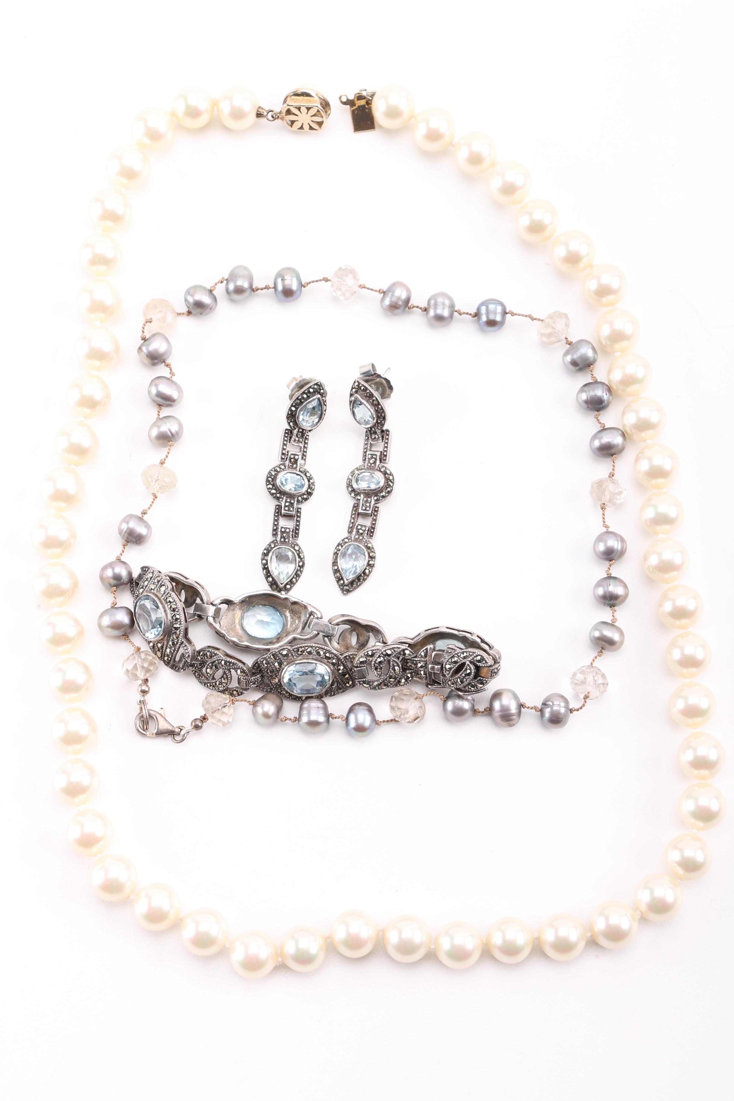 Sterling Silver Jewelry with Marcasite and Topaz Accents