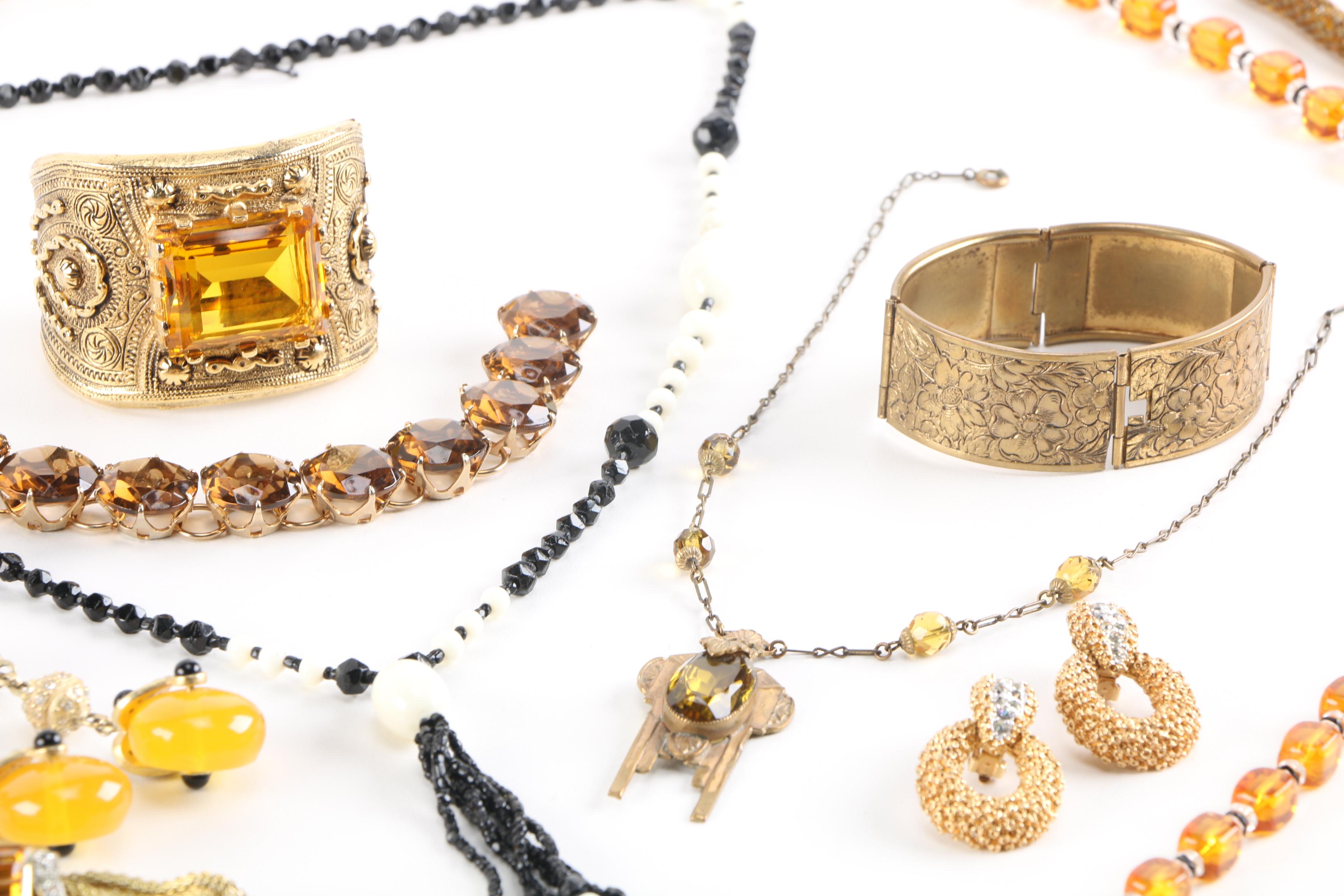 Vintage Beaded and Gold Tone Costume Jewelry