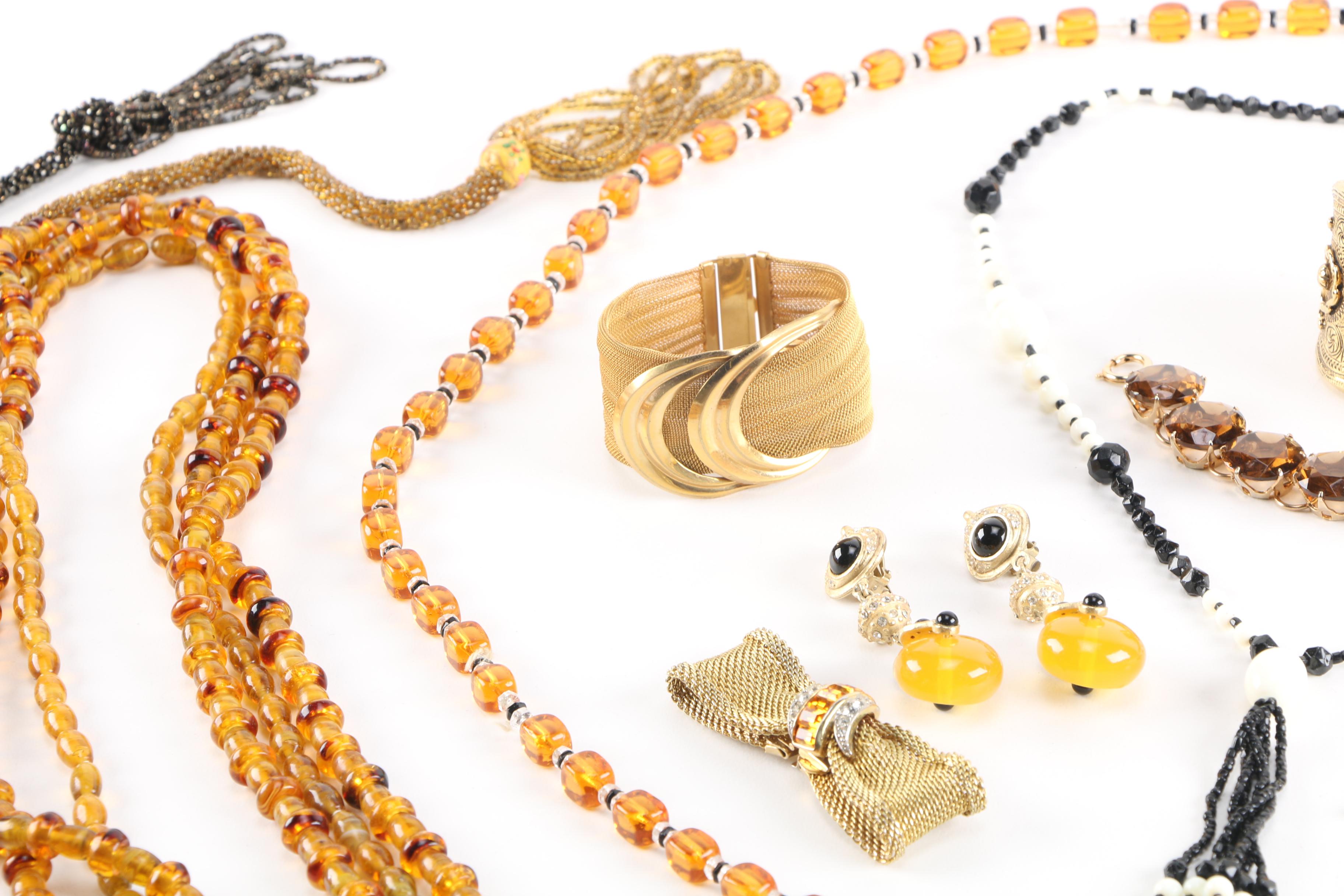 Vintage Beaded and Gold Tone Costume Jewelry