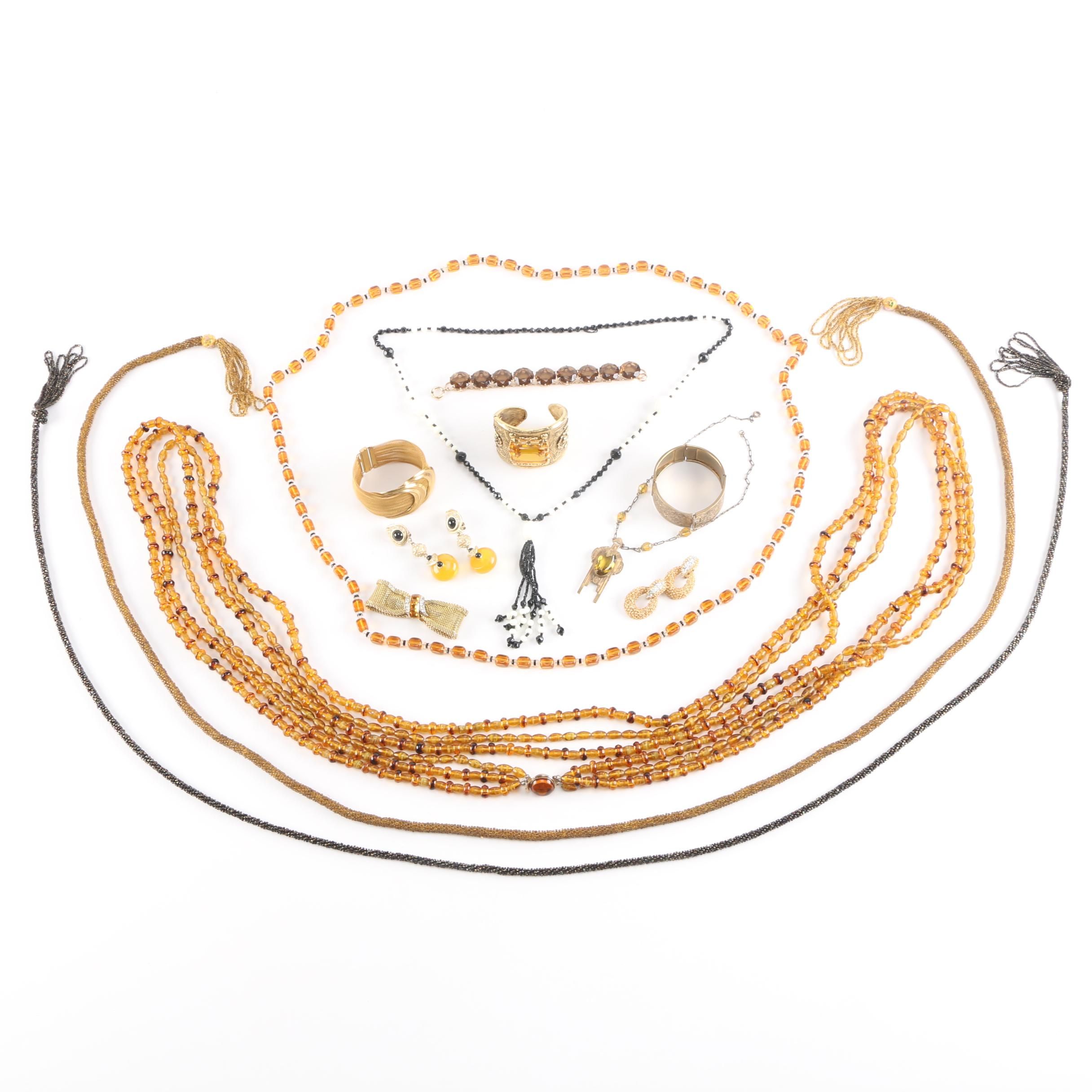 Vintage Beaded and Gold Tone Costume Jewelry