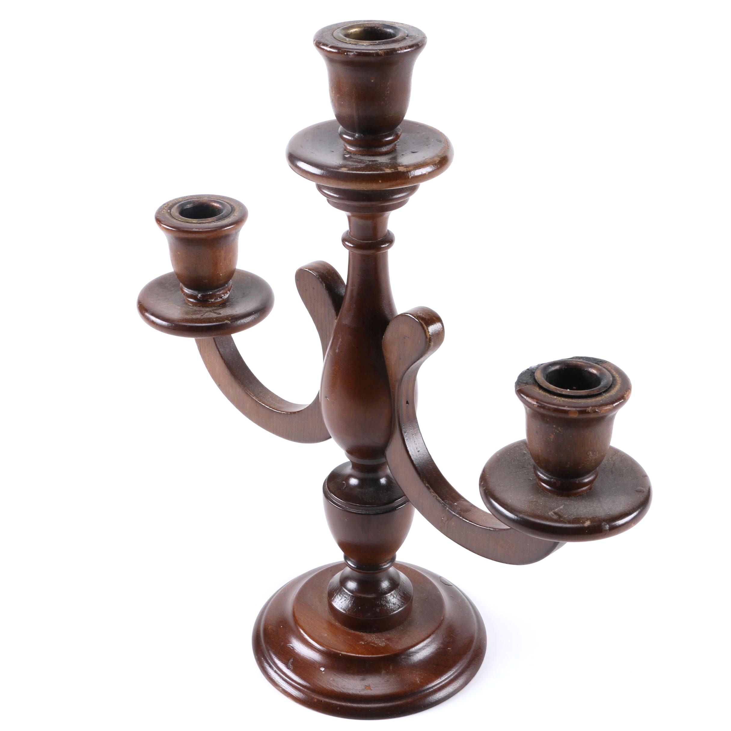 Wooden Three-Candle Candelabra
