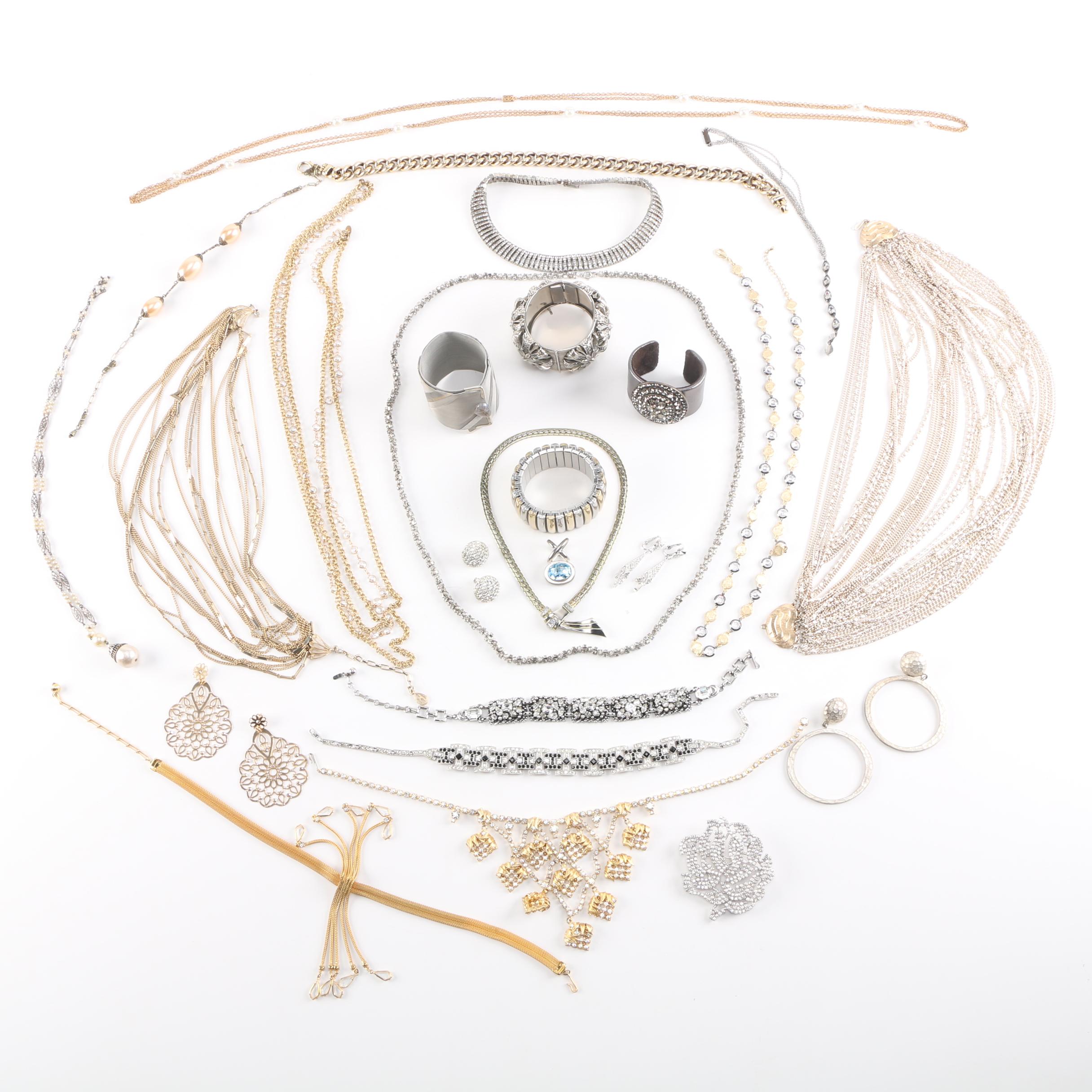 Silver and Gold Tone Costume Jewelry Including Kramer
