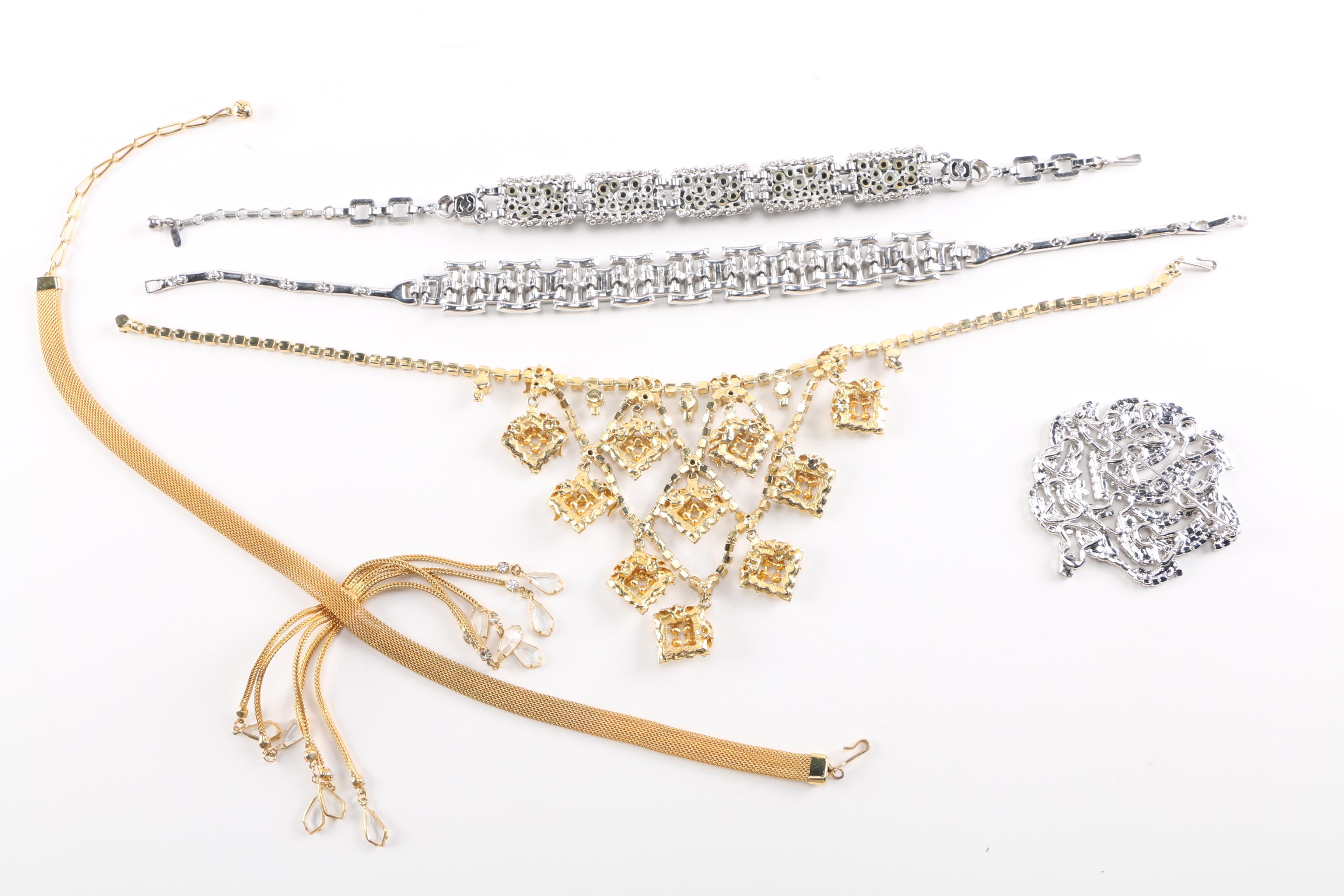 Silver and Gold Tone Costume Jewelry Including Kramer