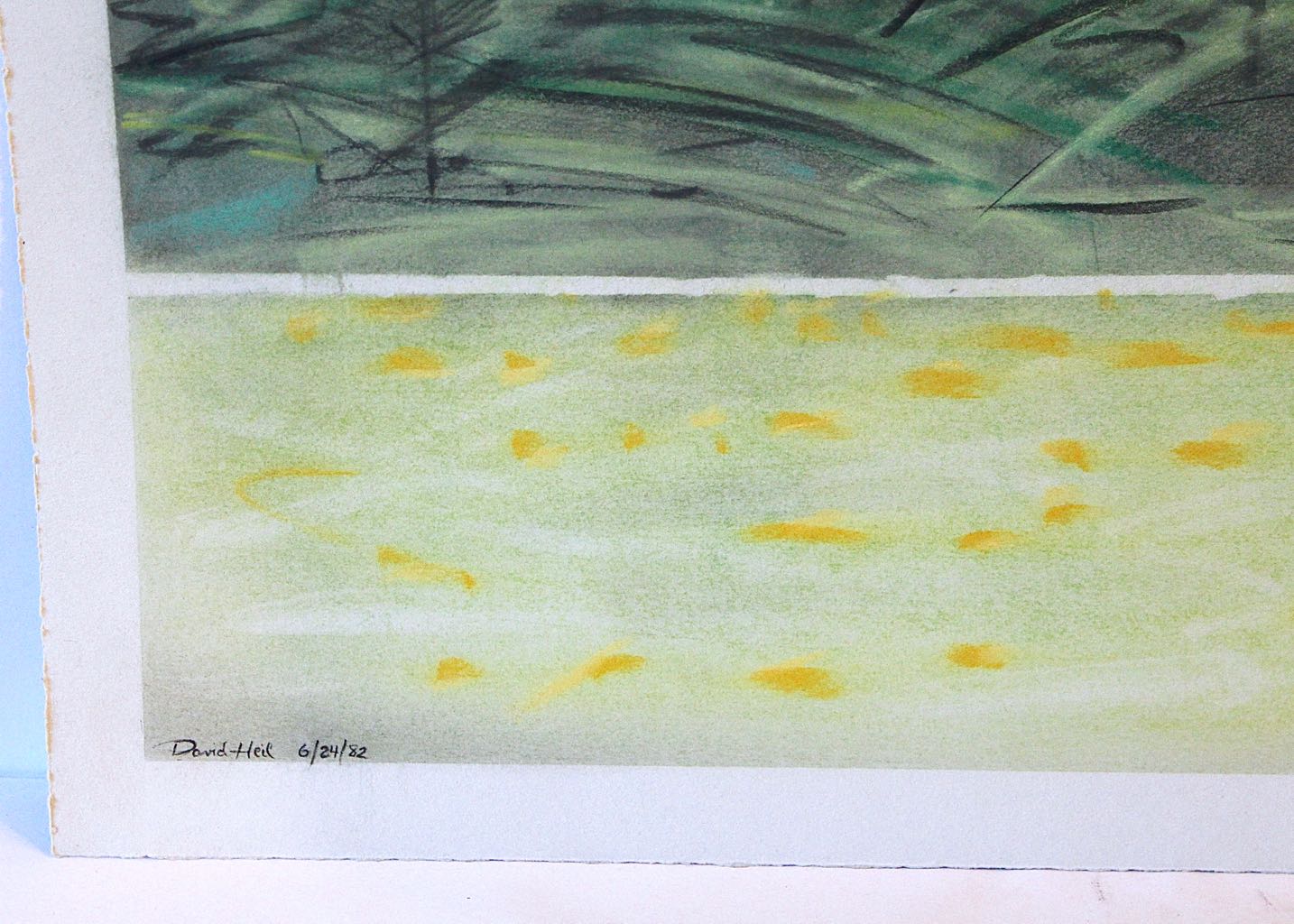 David Heil Original Oil Stick & Pastel Drawing of Spring Mountain Landscape