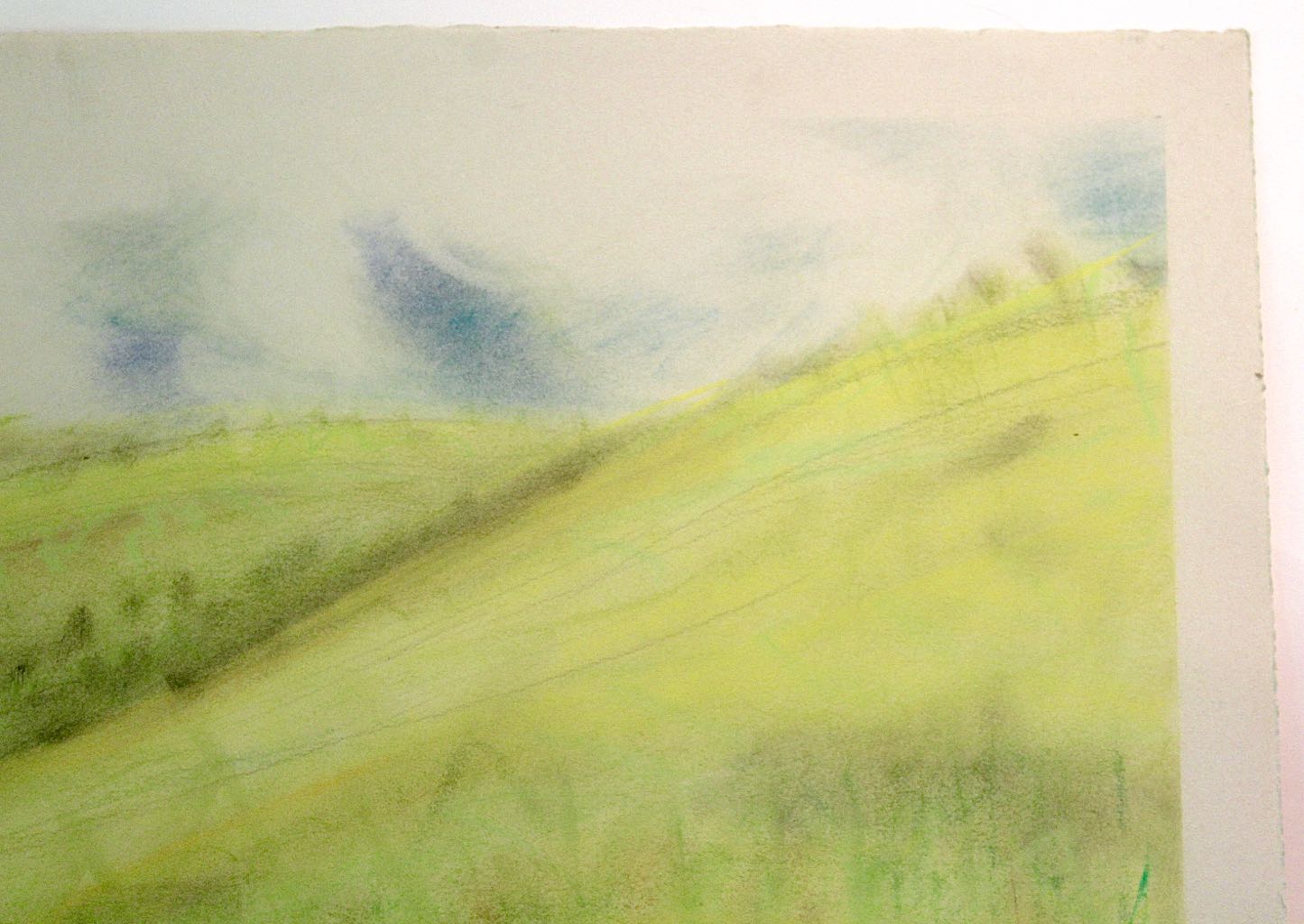 David Heil Original Oil Stick & Pastel Drawing of Spring Mountain Landscape