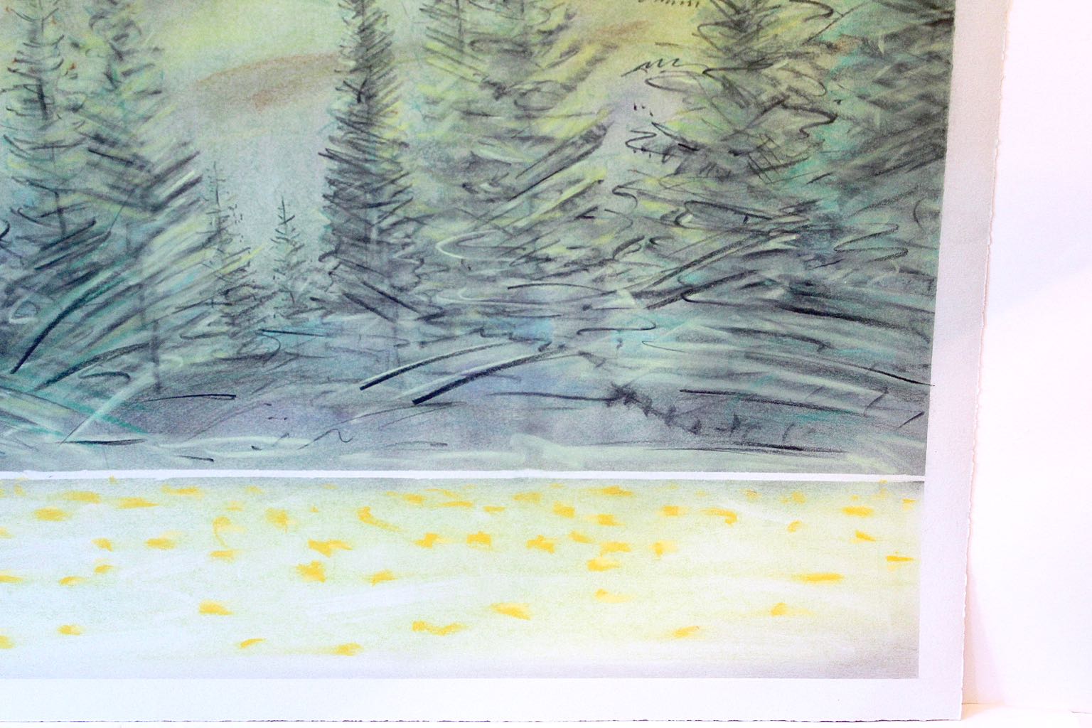 David Heil Original Oil Stick & Pastel Drawing of Spring Mountain Landscape