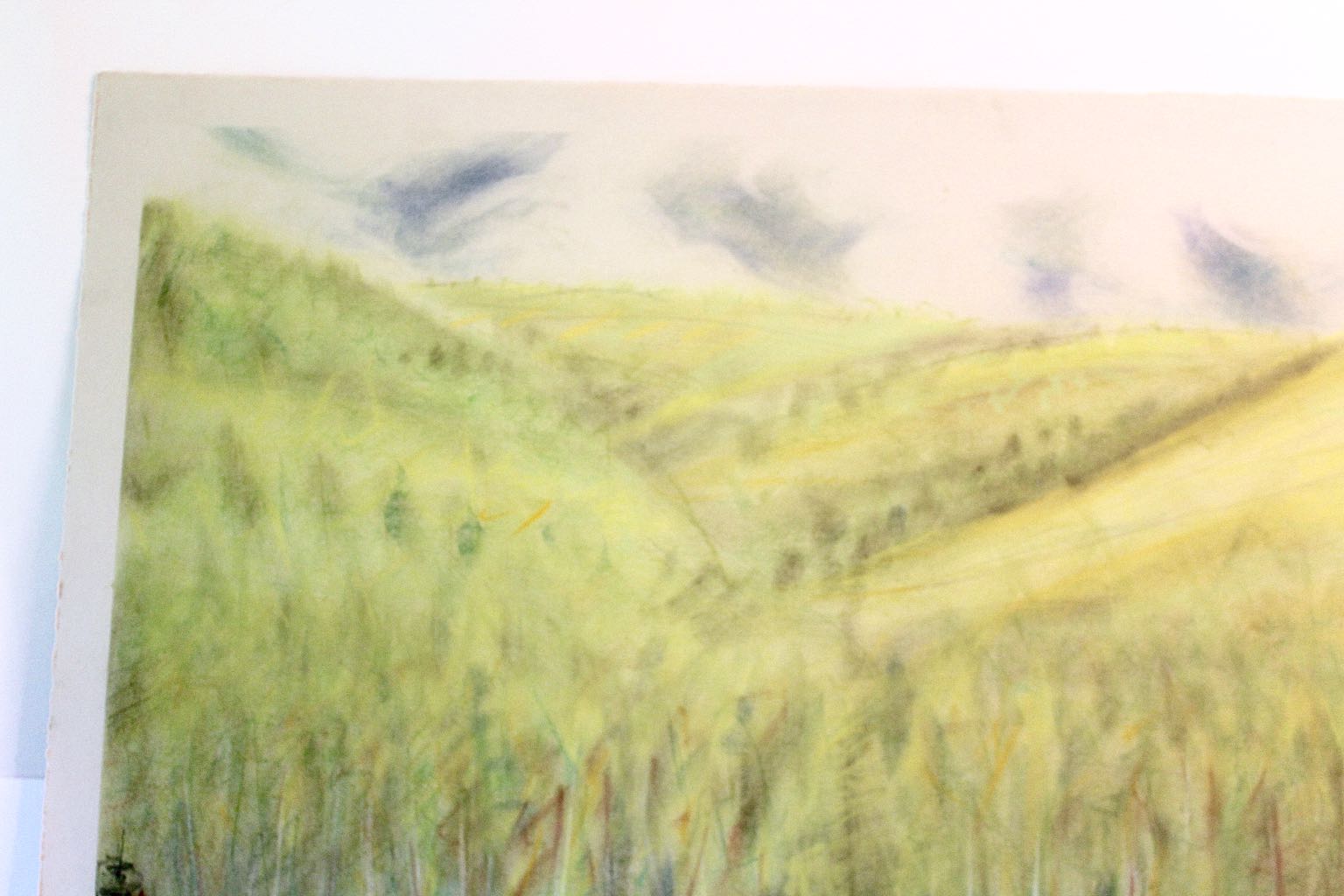 David Heil Original Oil Stick & Pastel Drawing of Spring Mountain Landscape