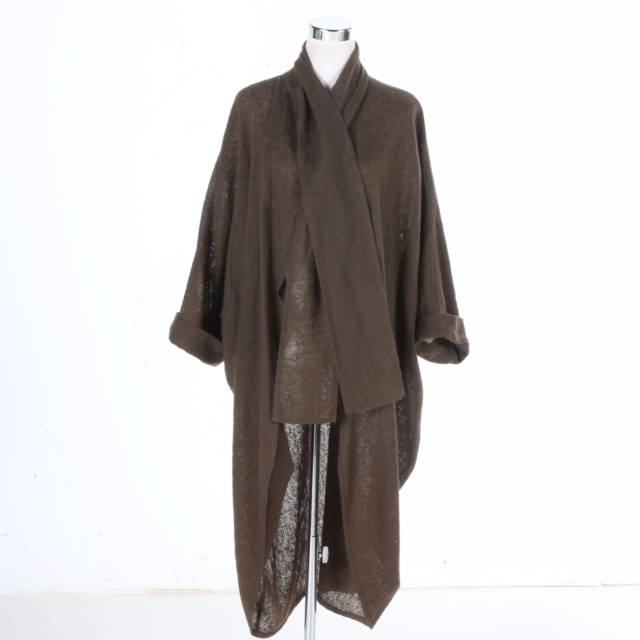 Walter Albini Woven Brown Shawl Front Cardigan