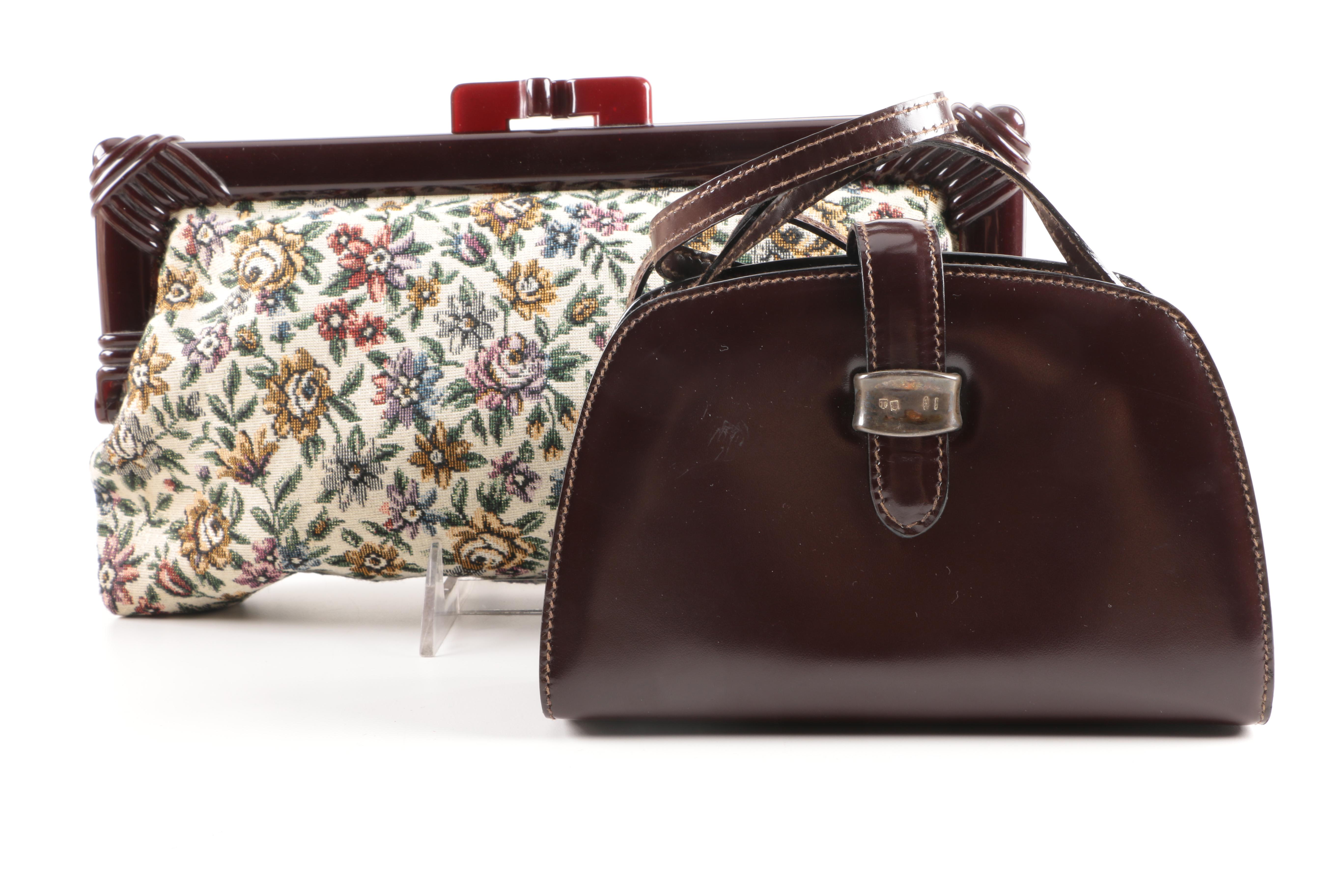Tardini Leather Bag With Sterling Accent and Tapestry Clutch