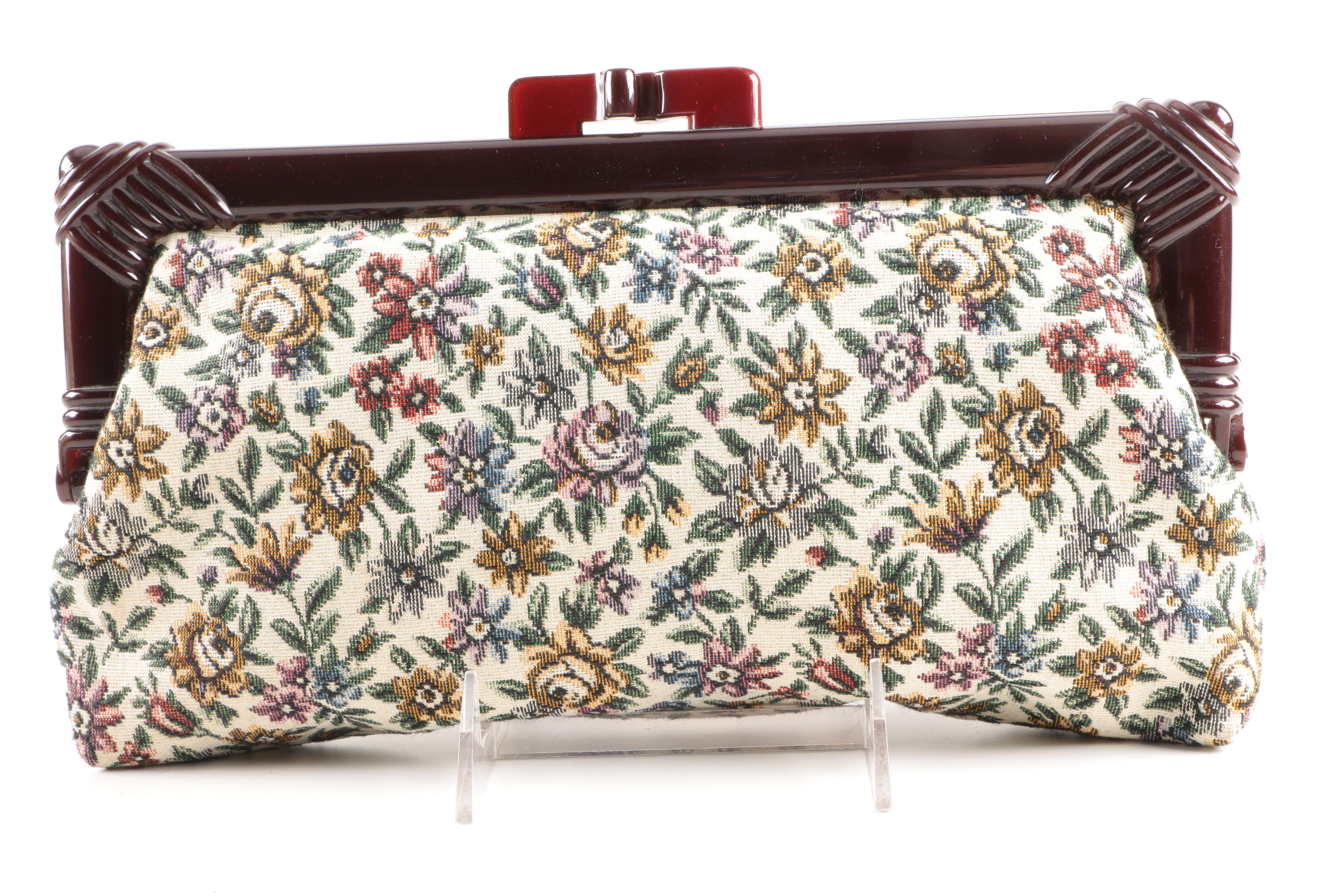 Tardini Leather Bag With Sterling Accent and Tapestry Clutch