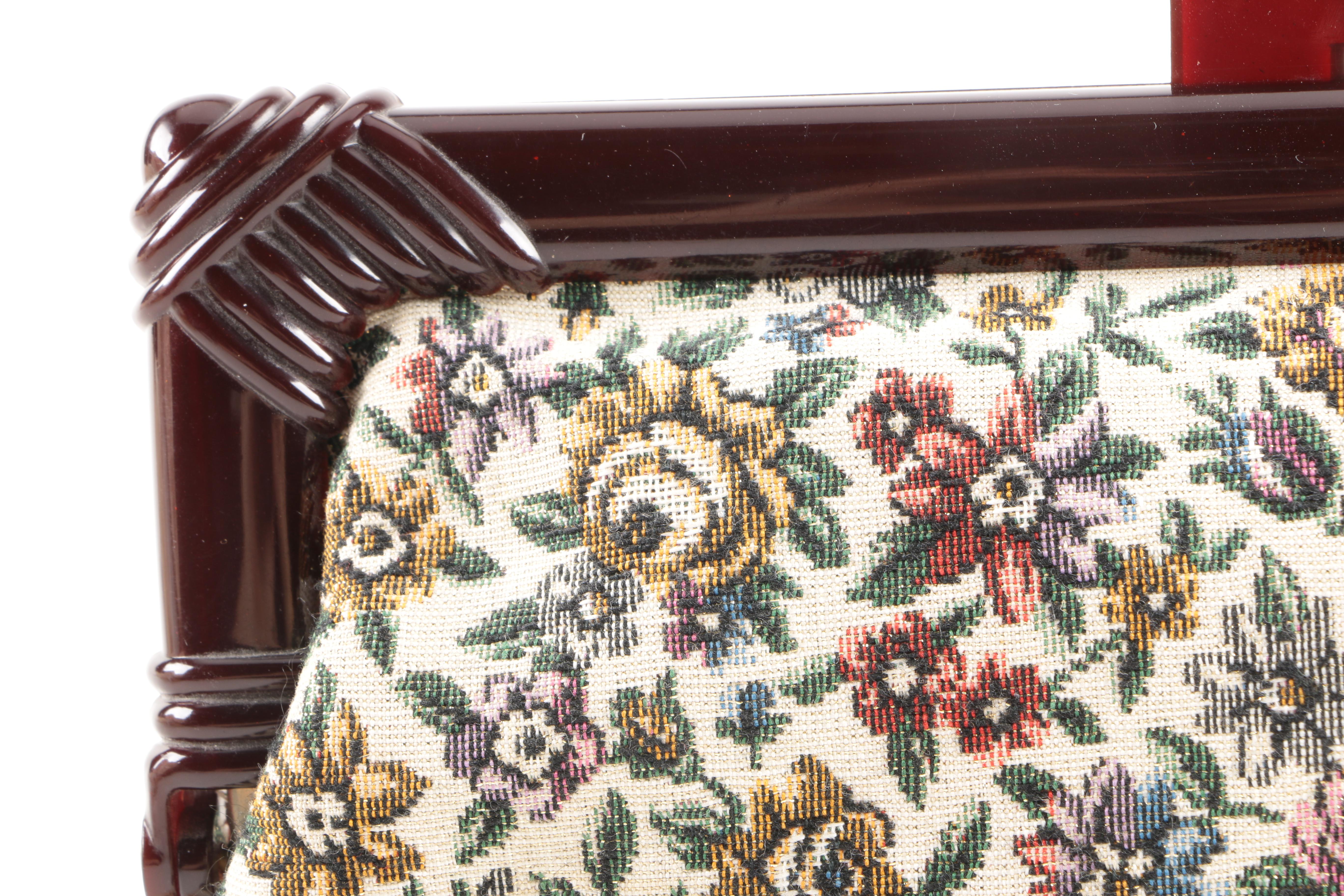 Tardini Leather Bag With Sterling Accent and Tapestry Clutch