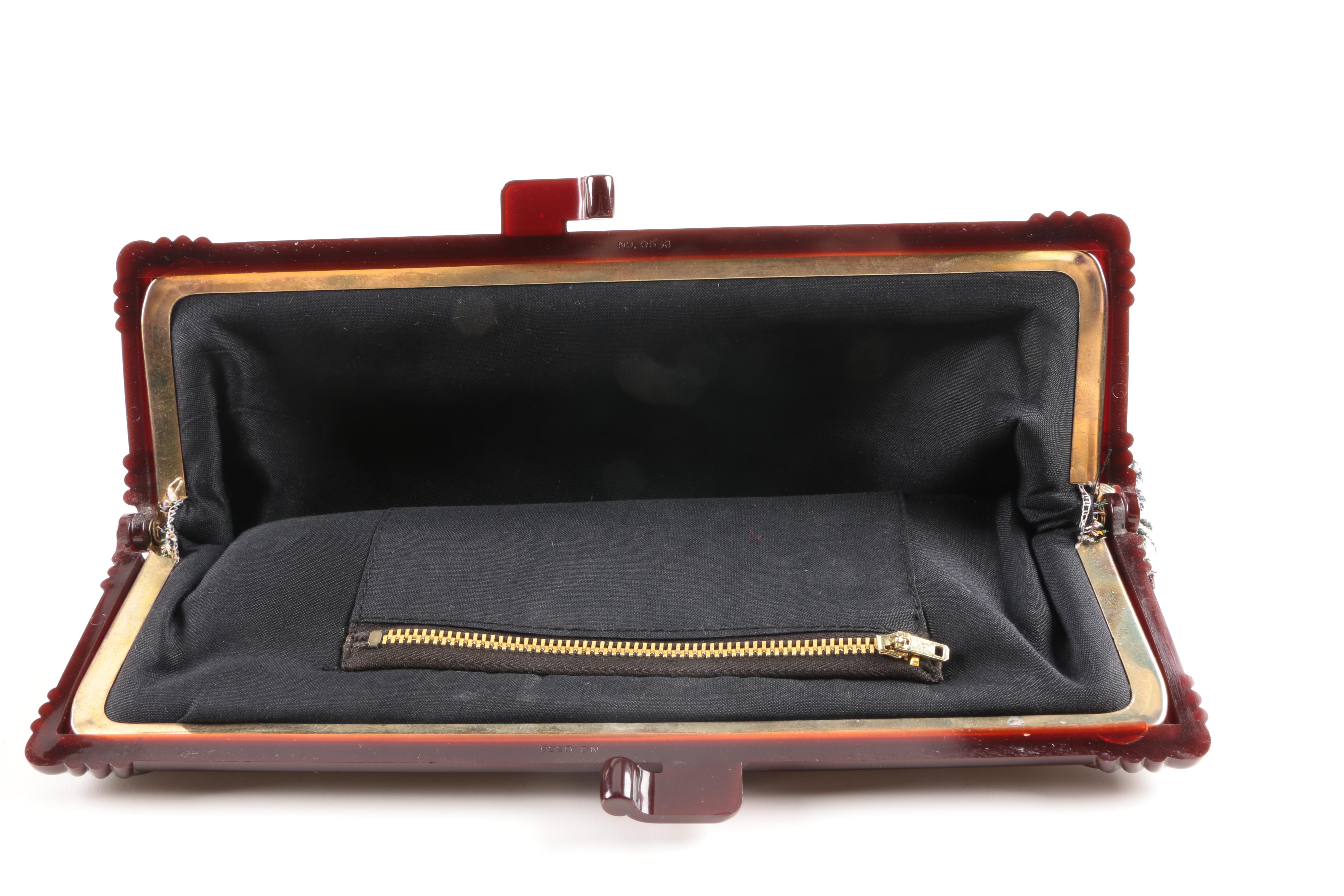 Tardini Leather Bag With Sterling Accent and Tapestry Clutch