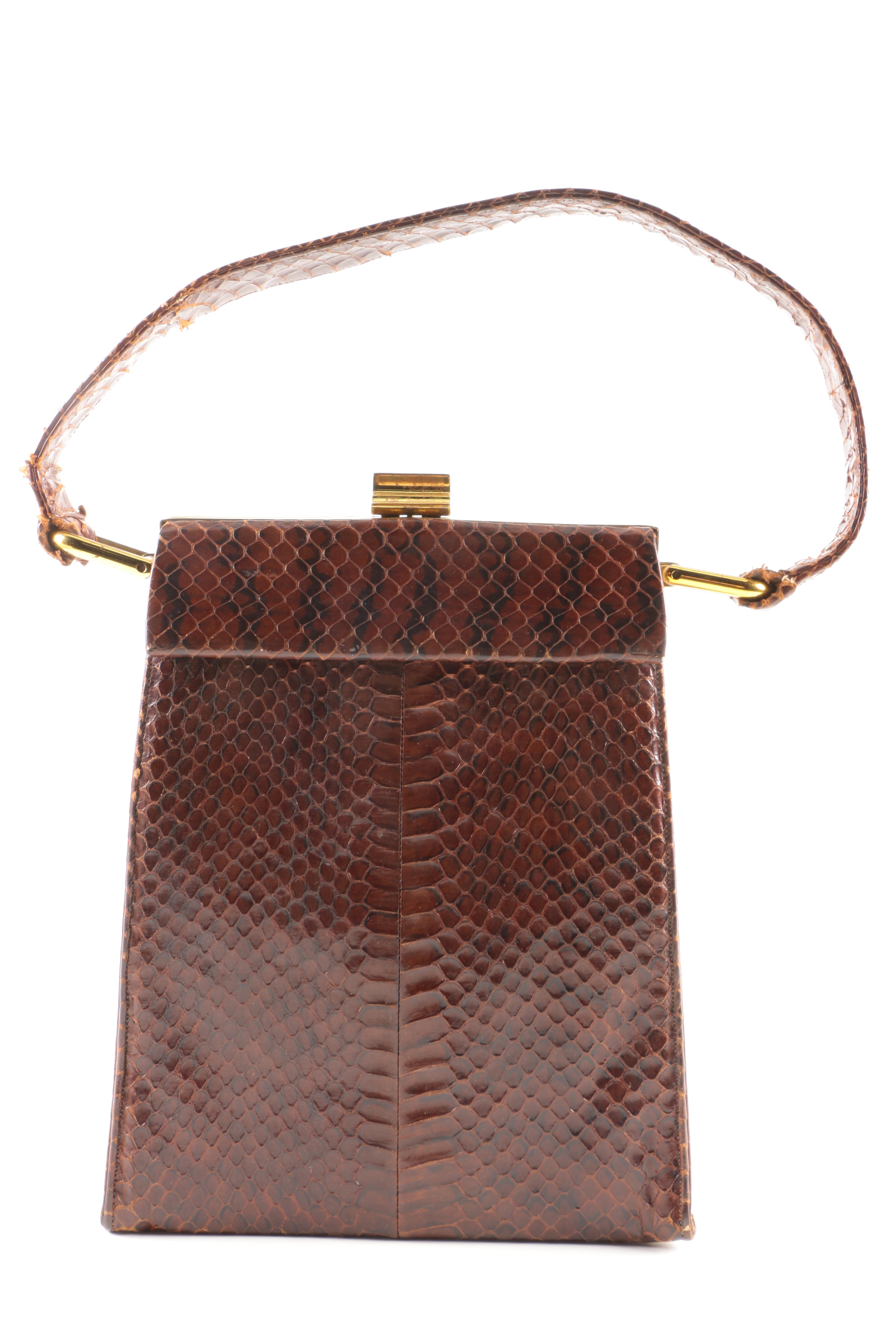 Vintage Brown Snakeskin Handbag By Susan