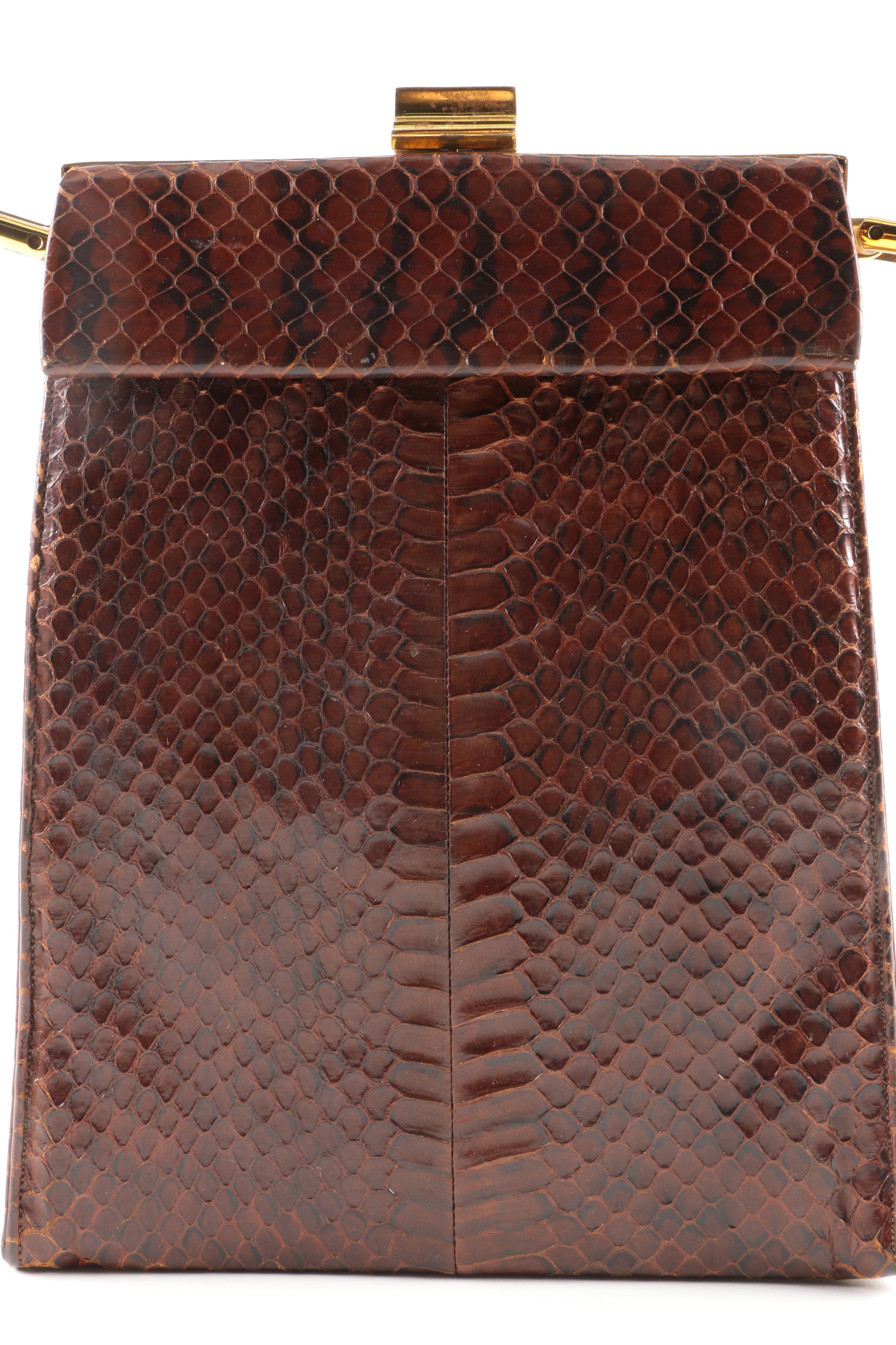 Vintage Brown Snakeskin Handbag By Susan