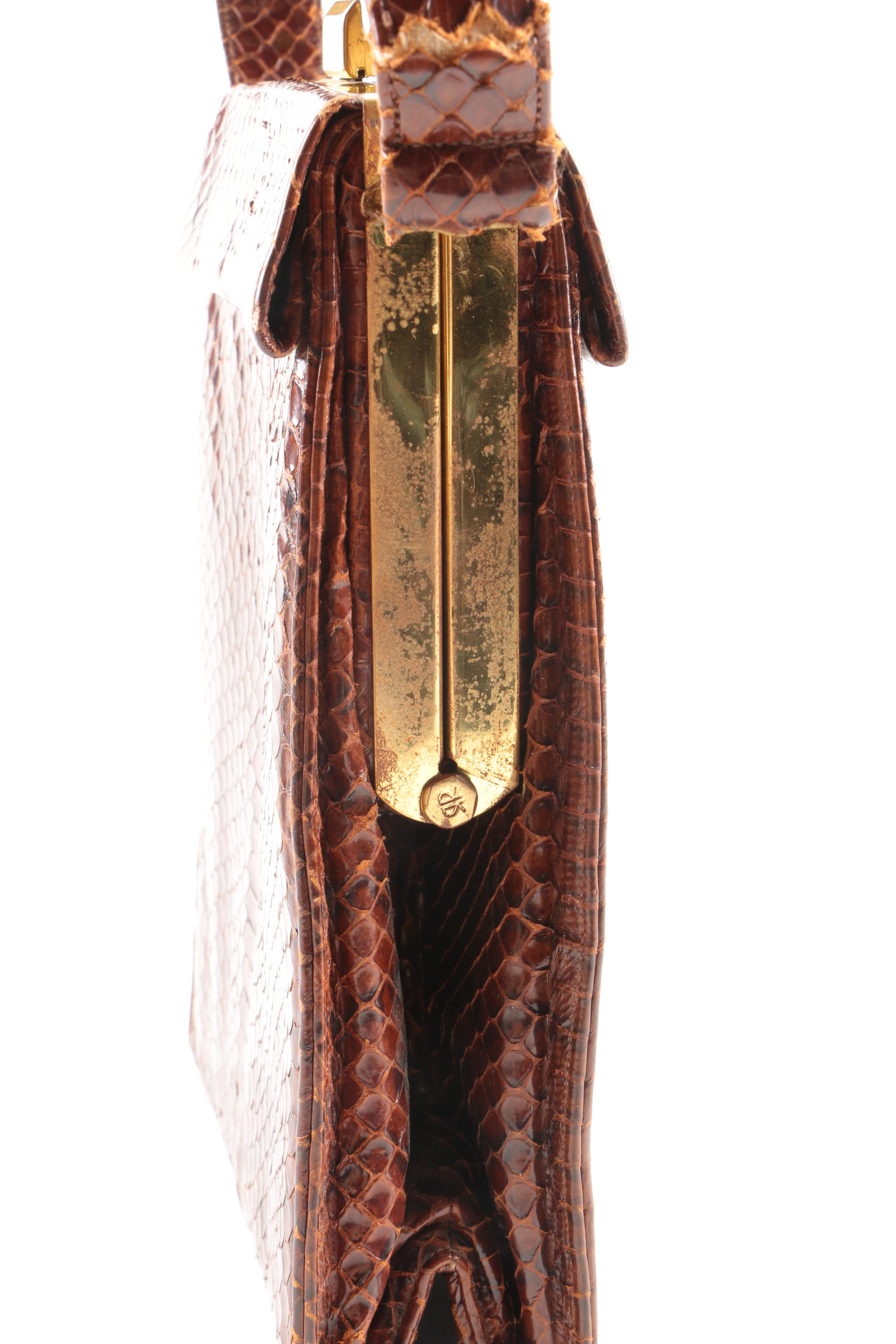 Vintage Brown Snakeskin Handbag By Susan