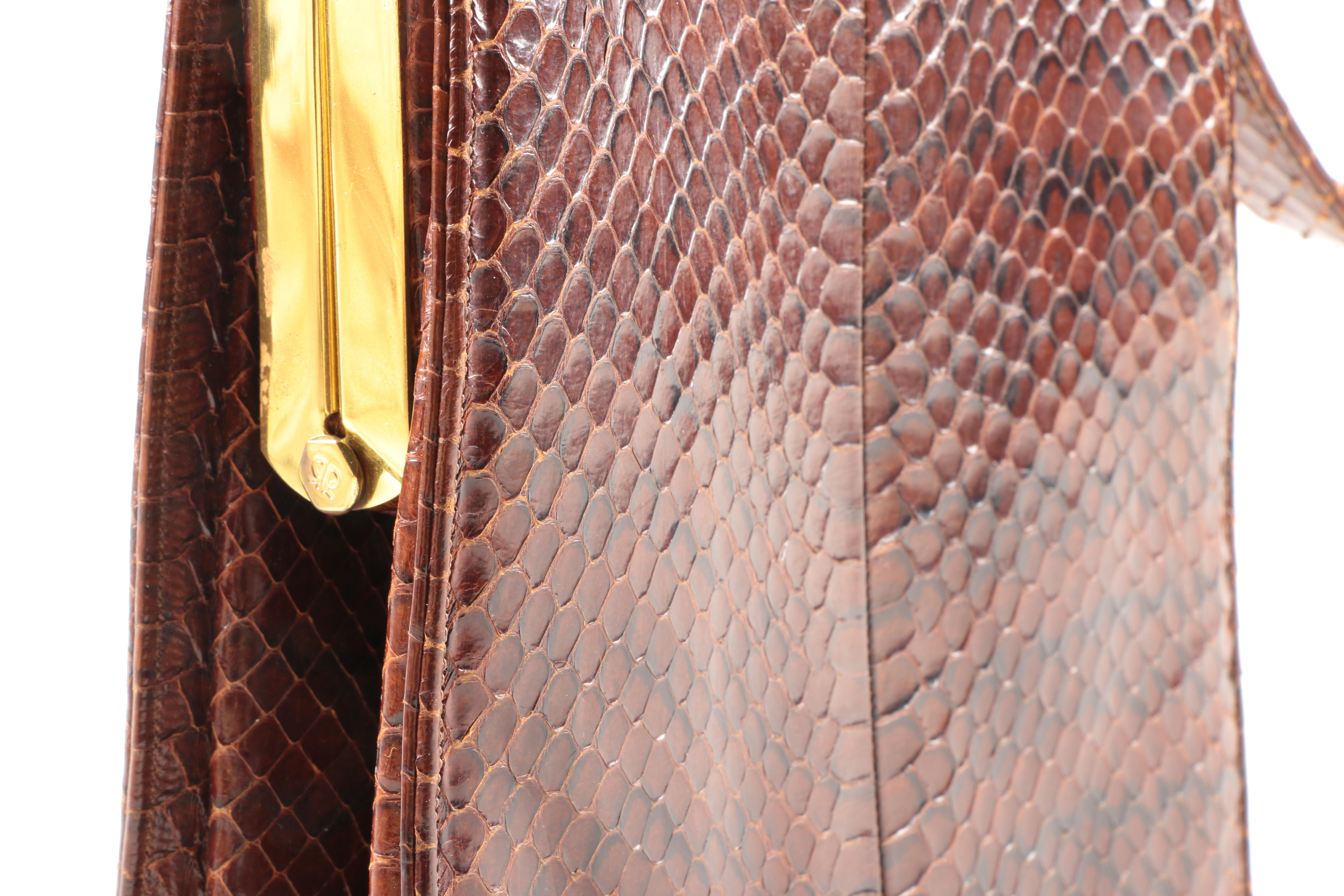 Vintage Brown Snakeskin Handbag By Susan