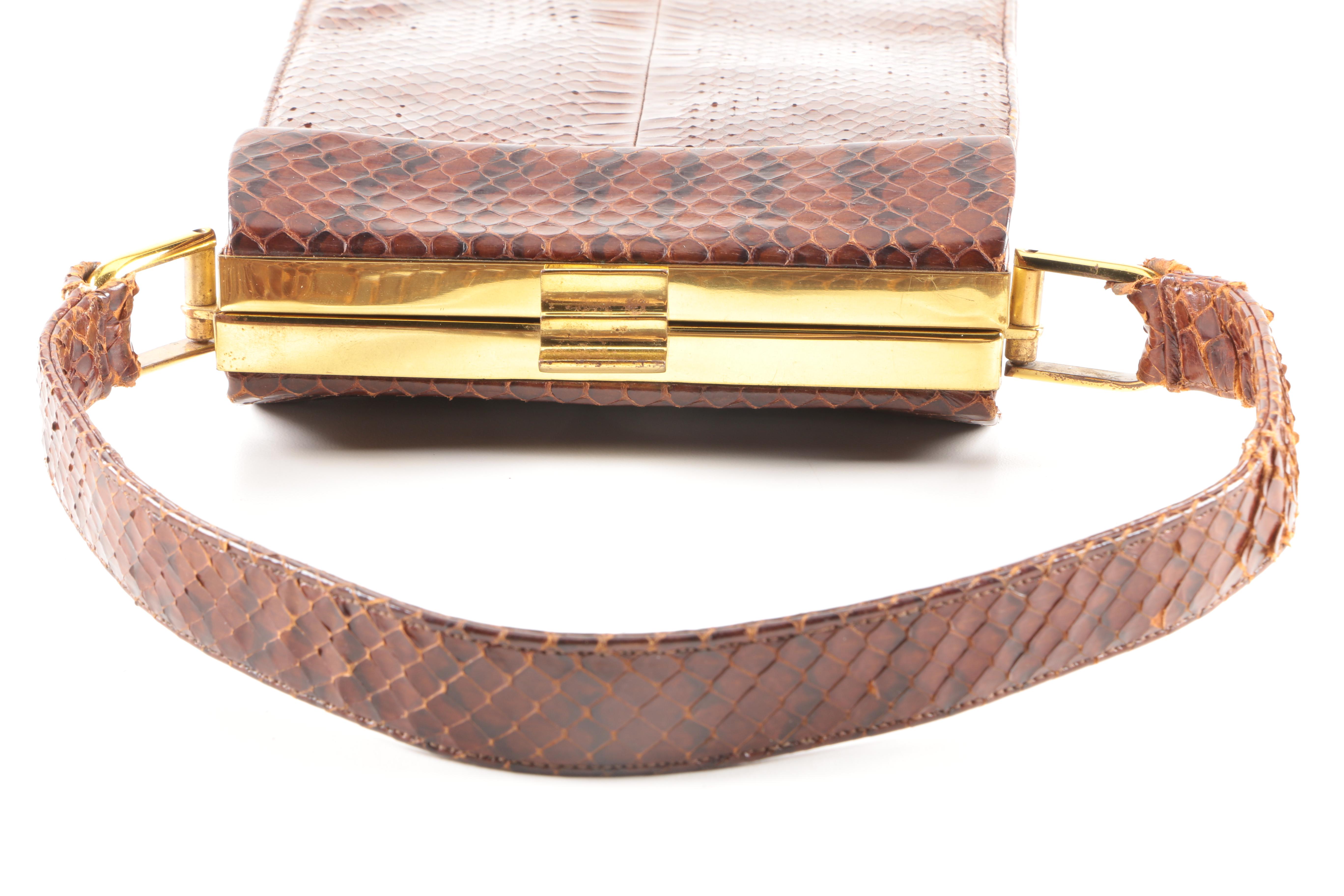 Vintage Brown Snakeskin Handbag By Susan
