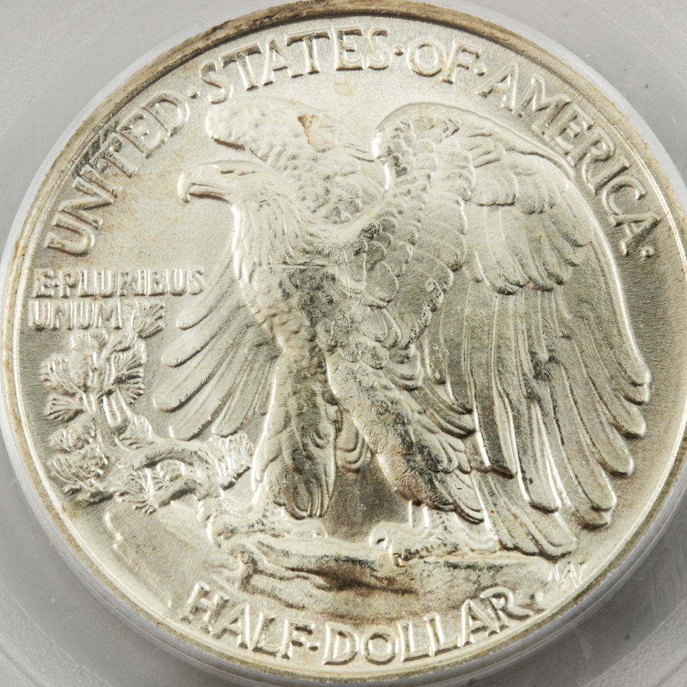 Encapsulated and Graded MS65 (by PCGS) 1945 Walking Liberty Silver Half Dollar