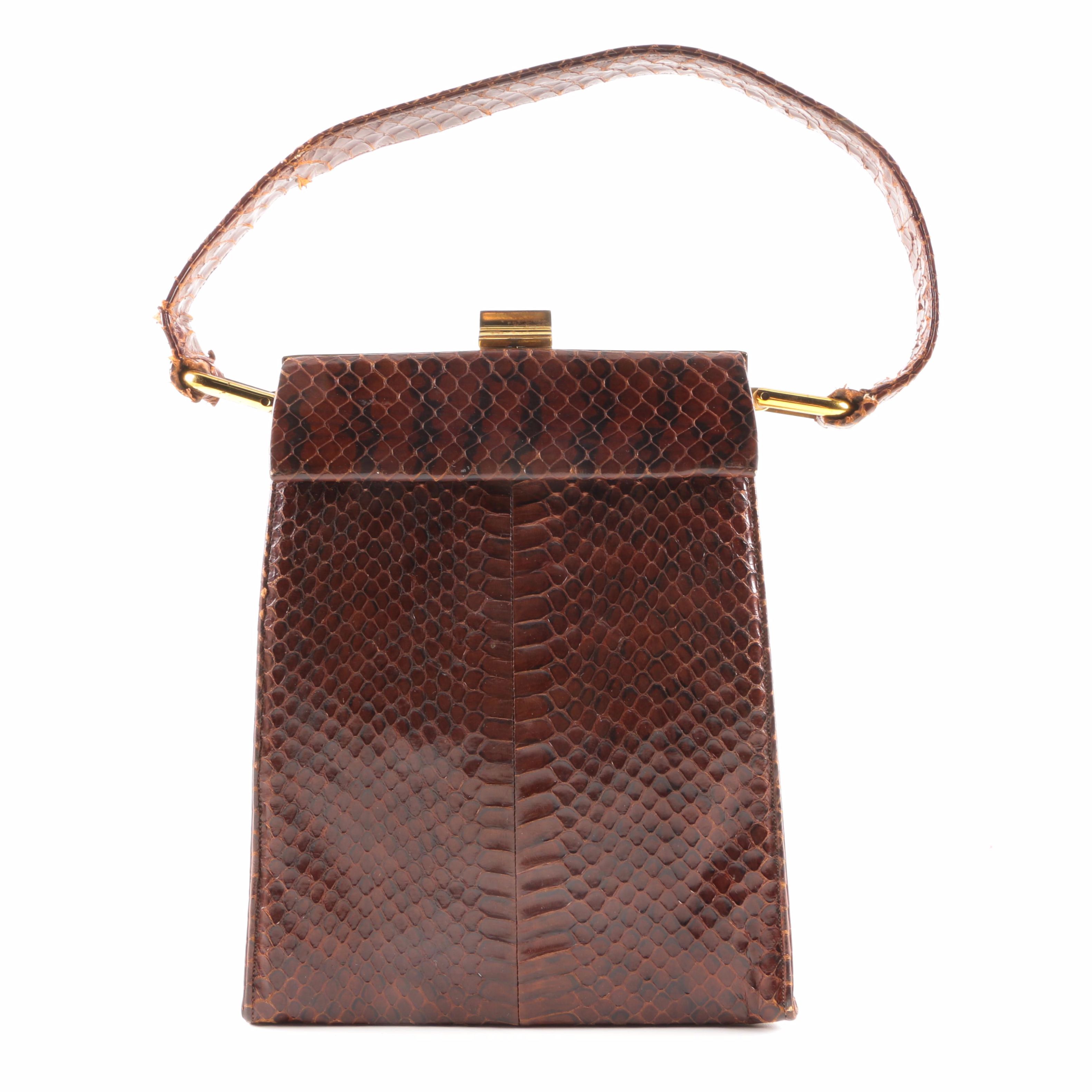Vintage Brown Snakeskin Handbag By Susan