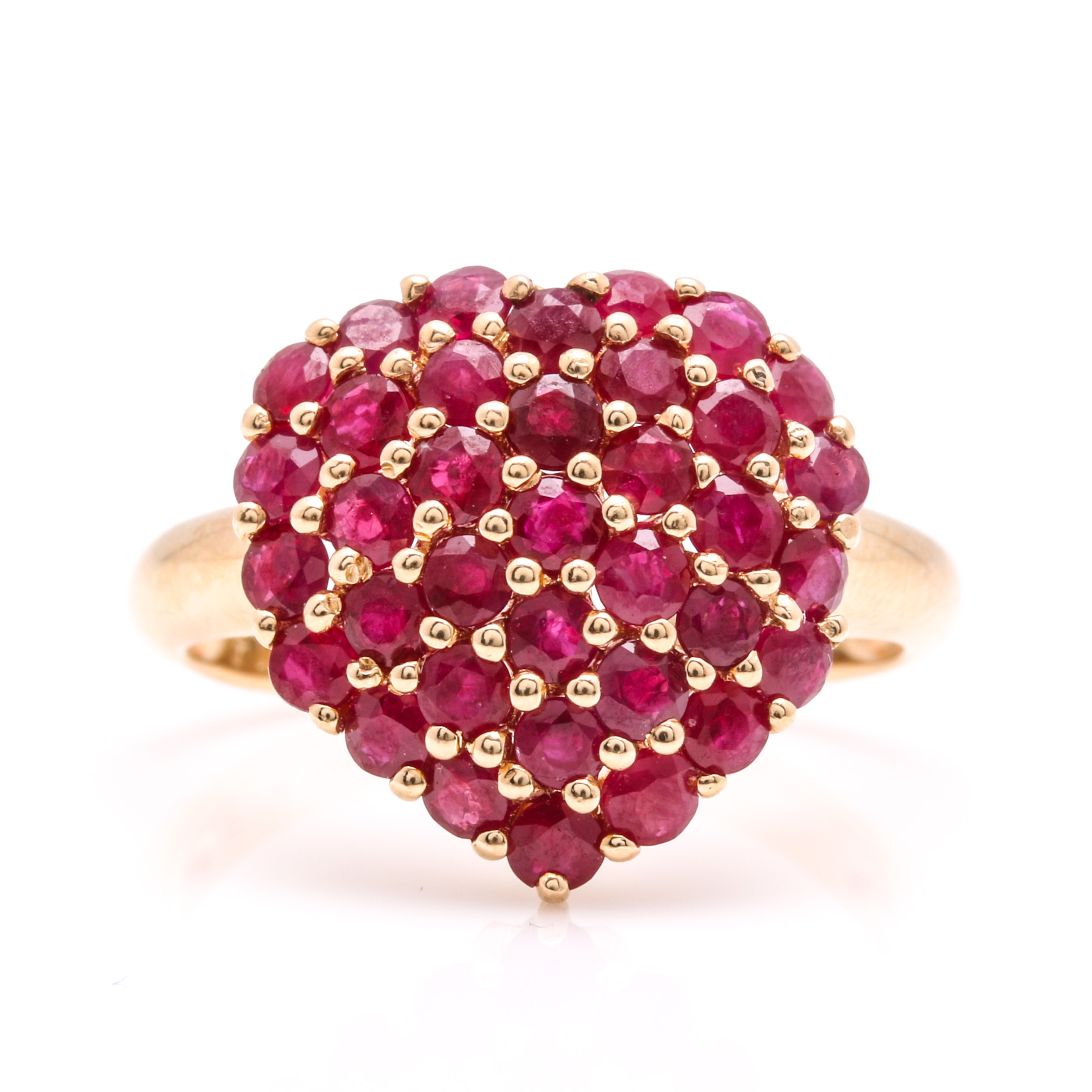 14K Yellow Gold Ruby Heart Cluster Ring