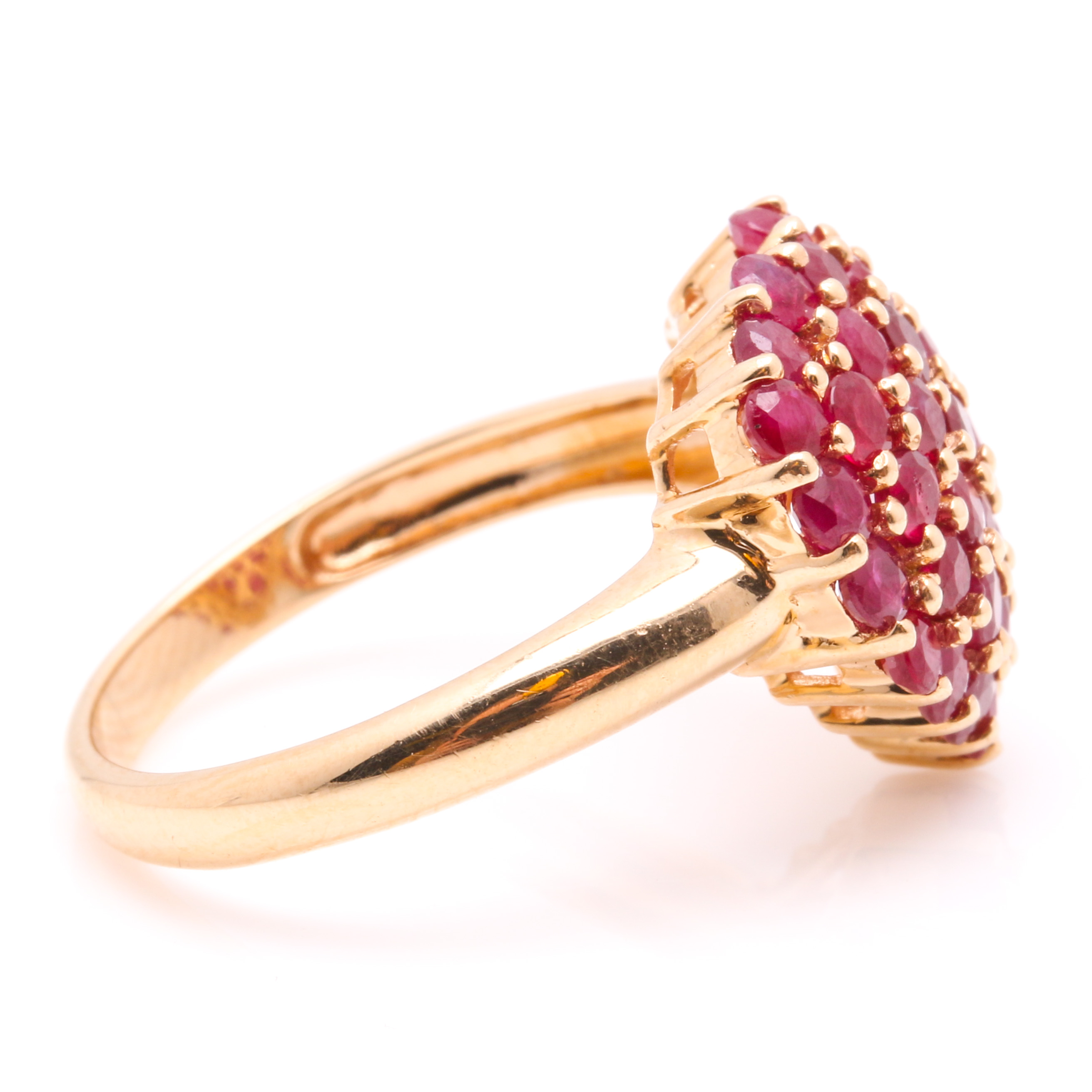 14K Yellow Gold Ruby Heart Cluster Ring