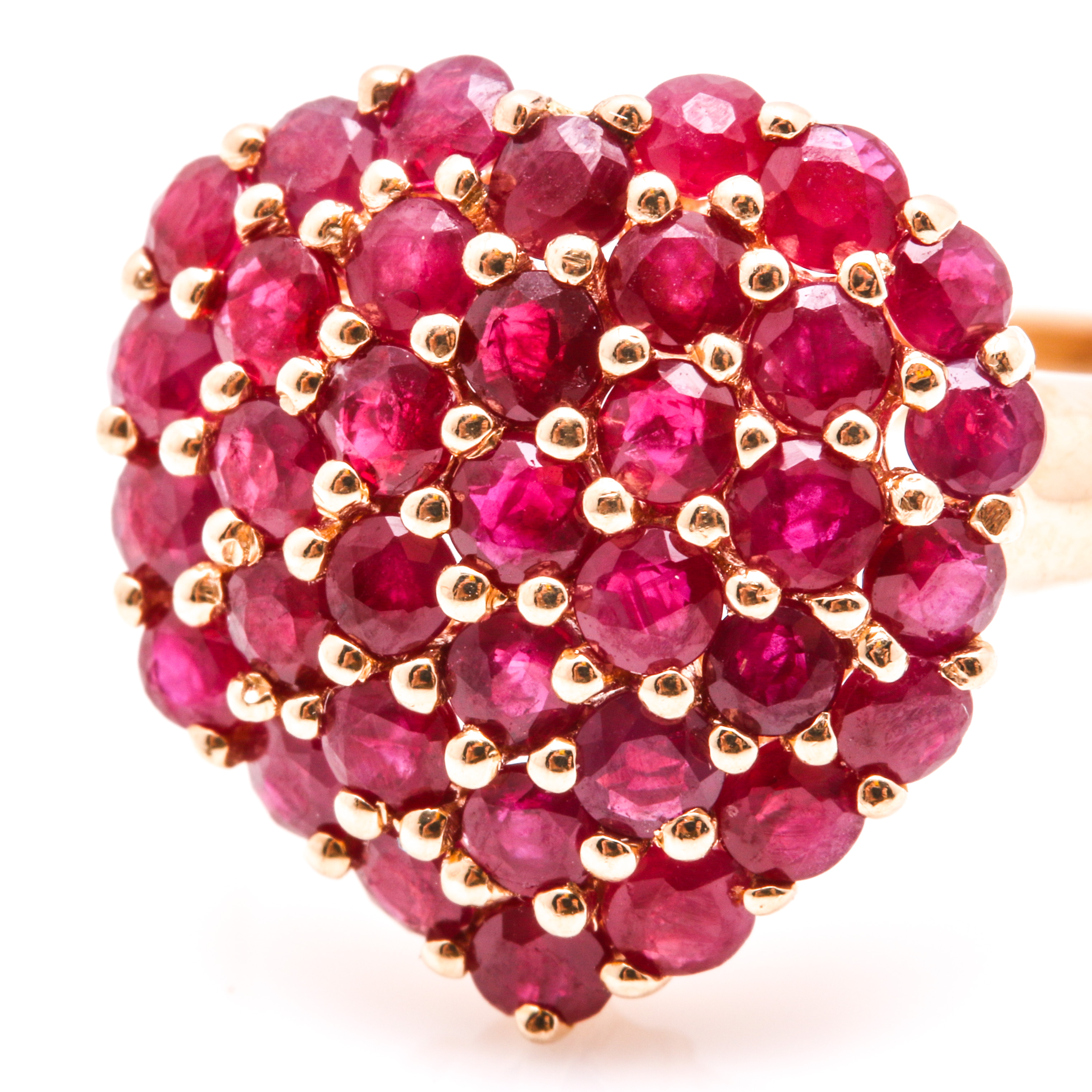 14K Yellow Gold Ruby Heart Cluster Ring