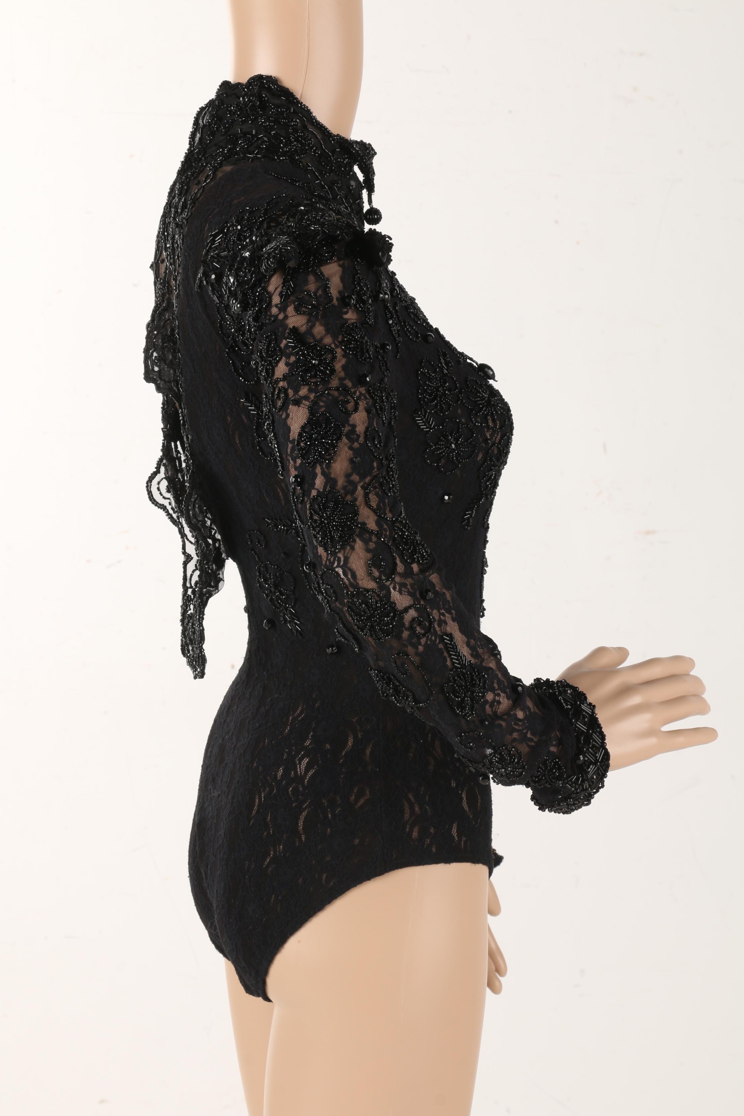 Black Beaded Lace Bodysuit