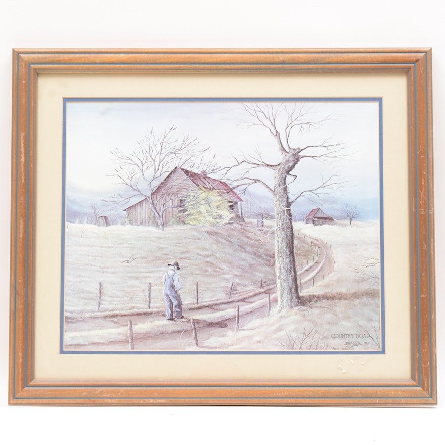Signed Bill Wolfe Offset Lithograph "Country Road"