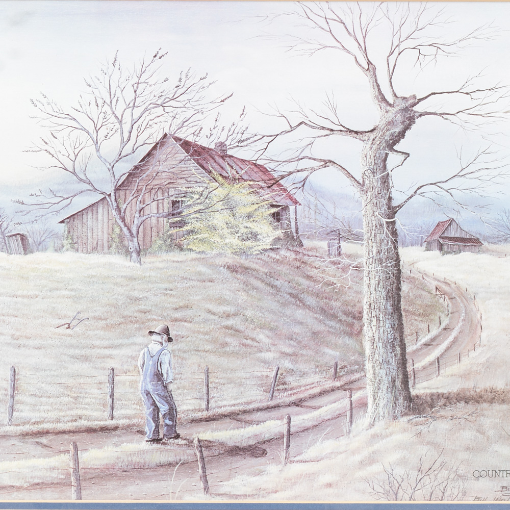 Signed Bill Wolfe Offset Lithograph "Country Road"