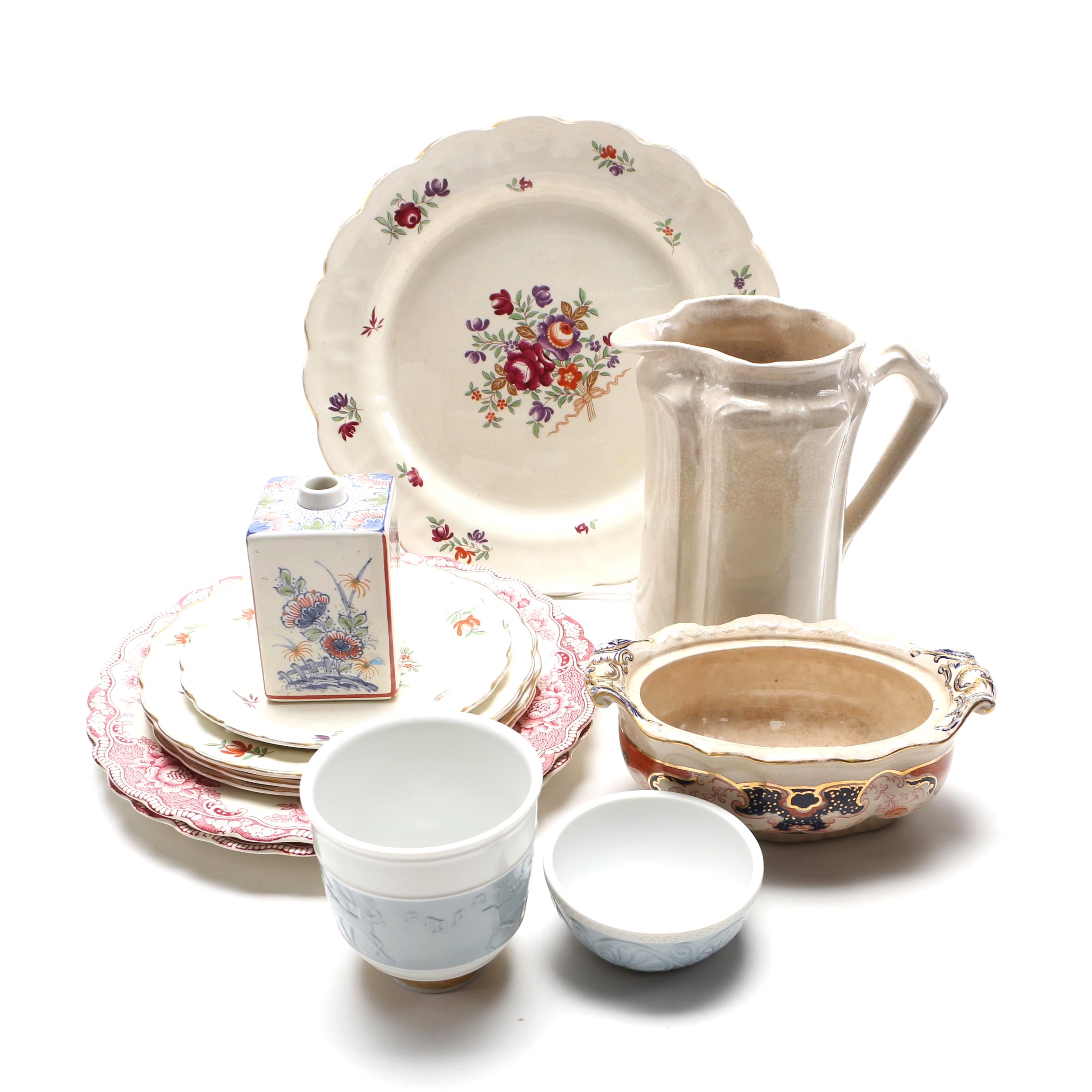 Ironstone and Porcelain Tableware Including Crown Ducal and Delft
