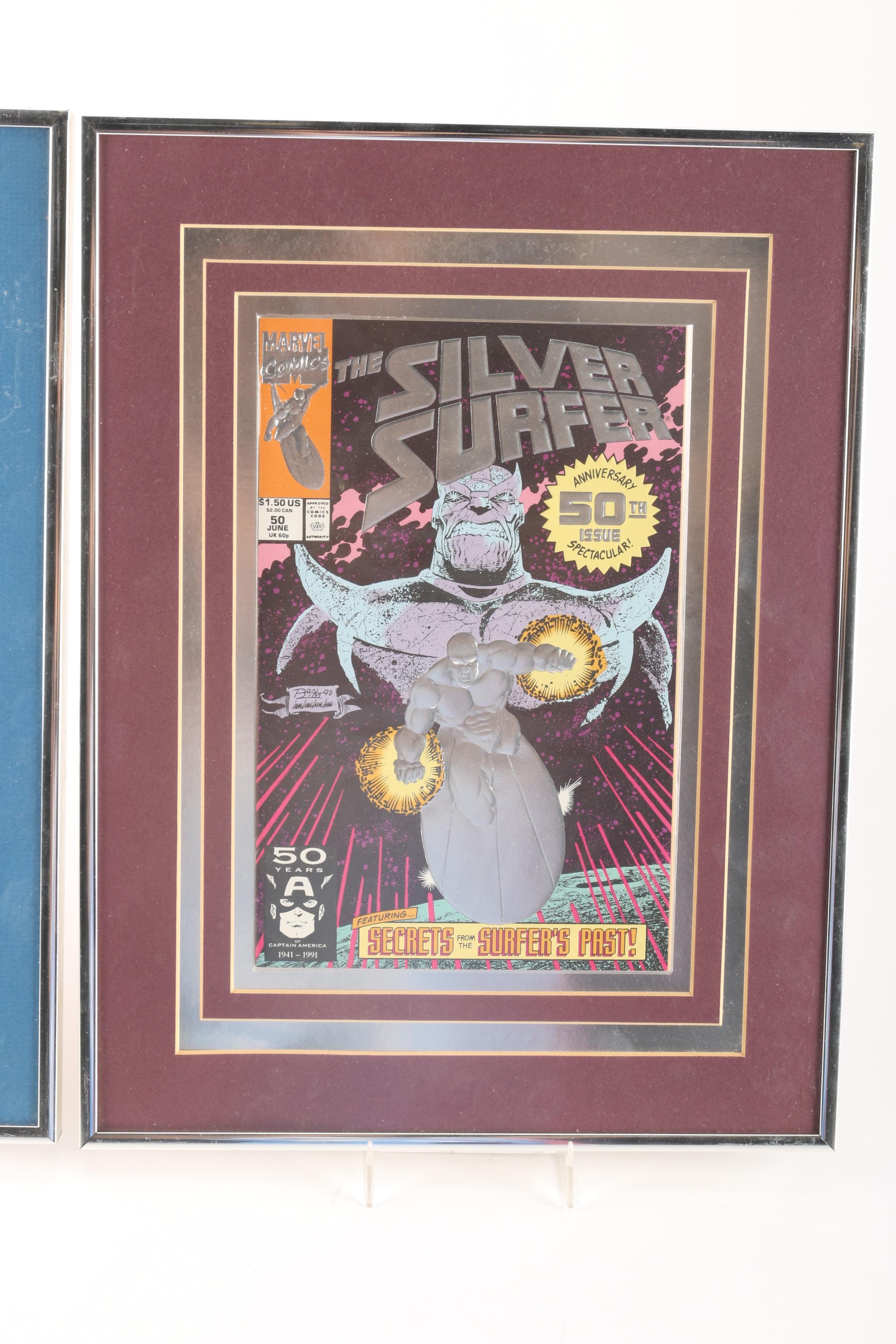 Framed Anniversary Comic Books Including "The Punisher" and "The Silver Surfer"